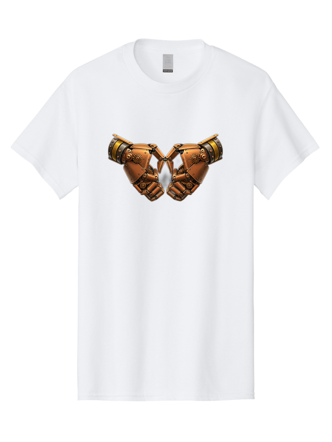 Robot-Hands Men'S Graphic Tee, 100% Cotton, Comfortable Casual Summer Wear, Machine Washable, Robotic Hands, Steampunk Design, Mechanical Fingers, Gear Details, Bronze Finish, Industrial Look, Futuristic, Robotic Love Bac374