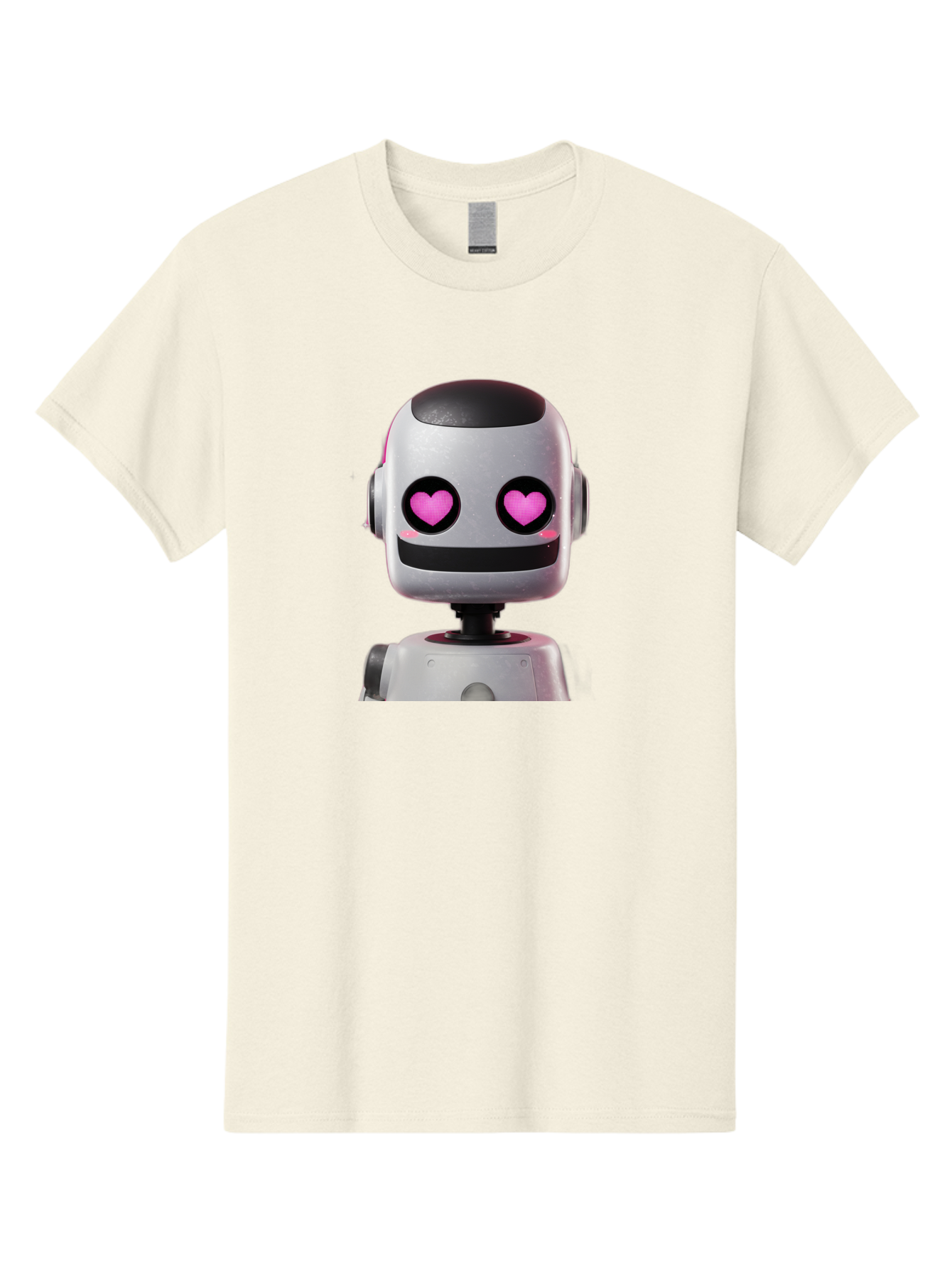 Robot-With-Heart-Eyes Men'S Graphic Tee, 100% Cotton, Comfortable Casual Summer Wear, Machine Washable, Robot With Heart Eyes, Cute Robot, Artificial Intelligence, Machine Learning, Friendly Robot, Silver Robot, Pink Heart Eyes, Robotic Face, Bac377
