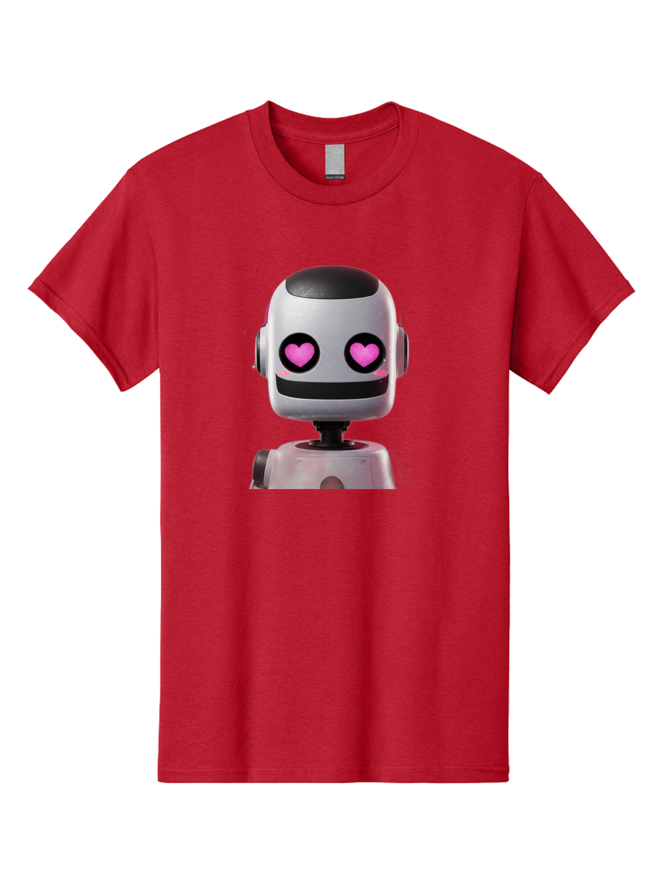 Robot-With-Heart-Eyes Men'S Graphic Tee, 100% Cotton, Comfortable Casual Summer Wear, Machine Washable, Robot With Heart Eyes, Cute Robot, Artificial Intelligence, Machine Learning, Friendly Robot, Silver Robot, Pink Heart Eyes, Robotic Face, Bac377