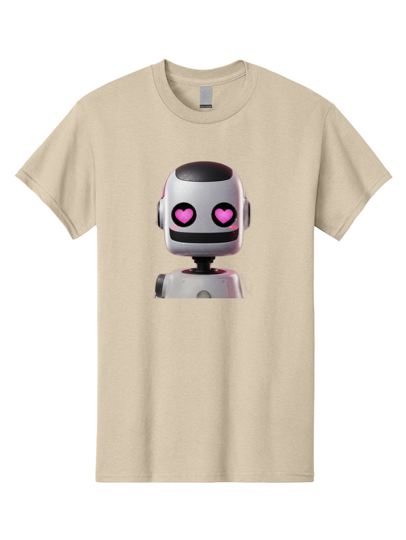 Robot-With-Heart-Eyes Men'S Graphic Tee, 100% Cotton, Comfortable Casual Summer Wear, Machine Washable, Robot With Heart Eyes, Cute Robot, Artificial Intelligence, Machine Learning, Friendly Robot, Silver Robot, Pink Heart Eyes, Robotic Face, Bac377