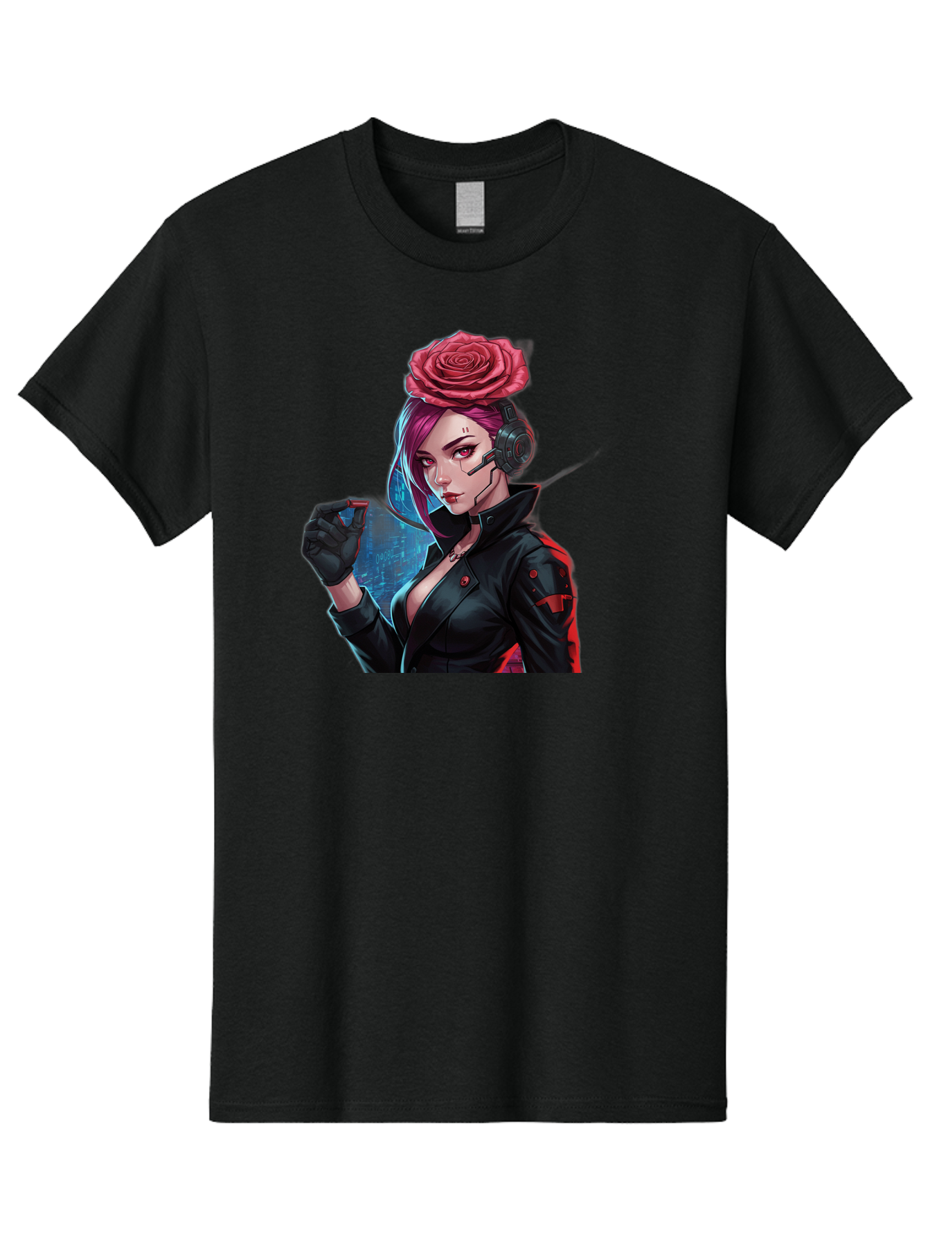 Rose-Girl Men'S Graphic Tee, 100% Cotton, Comfortable Casual Summer Wear, Machine Washable, Pink Hair, Red Rose, Black Leather Jacket, Cyberpunk Style, Futuristic Fashion, Gaming Character, League Of Legends, Esports, K/Da Akali Bac378