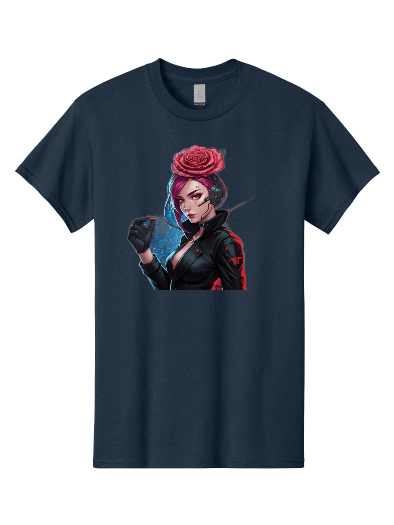 Rose-Girl Men'S Graphic Tee, 100% Cotton, Comfortable Casual Summer Wear, Machine Washable, Pink Hair, Red Rose, Black Leather Jacket, Cyberpunk Style, Futuristic Fashion, Gaming Character, League Of Legends, Esports, K/Da Akali Bac378