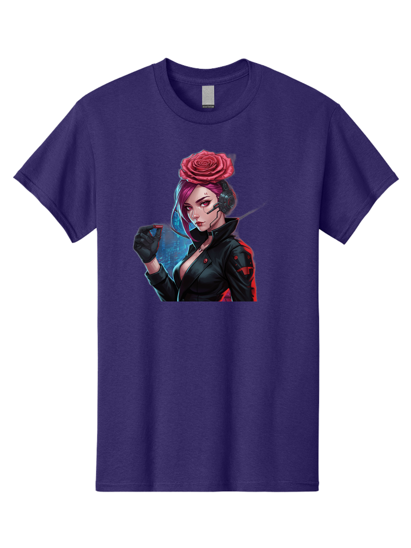 Rose-Girl Men'S Graphic Tee, 100% Cotton, Comfortable Casual Summer Wear, Machine Washable, Pink Hair, Red Rose, Black Leather Jacket, Cyberpunk Style, Futuristic Fashion, Gaming Character, League Of Legends, Esports, K/Da Akali Bac378