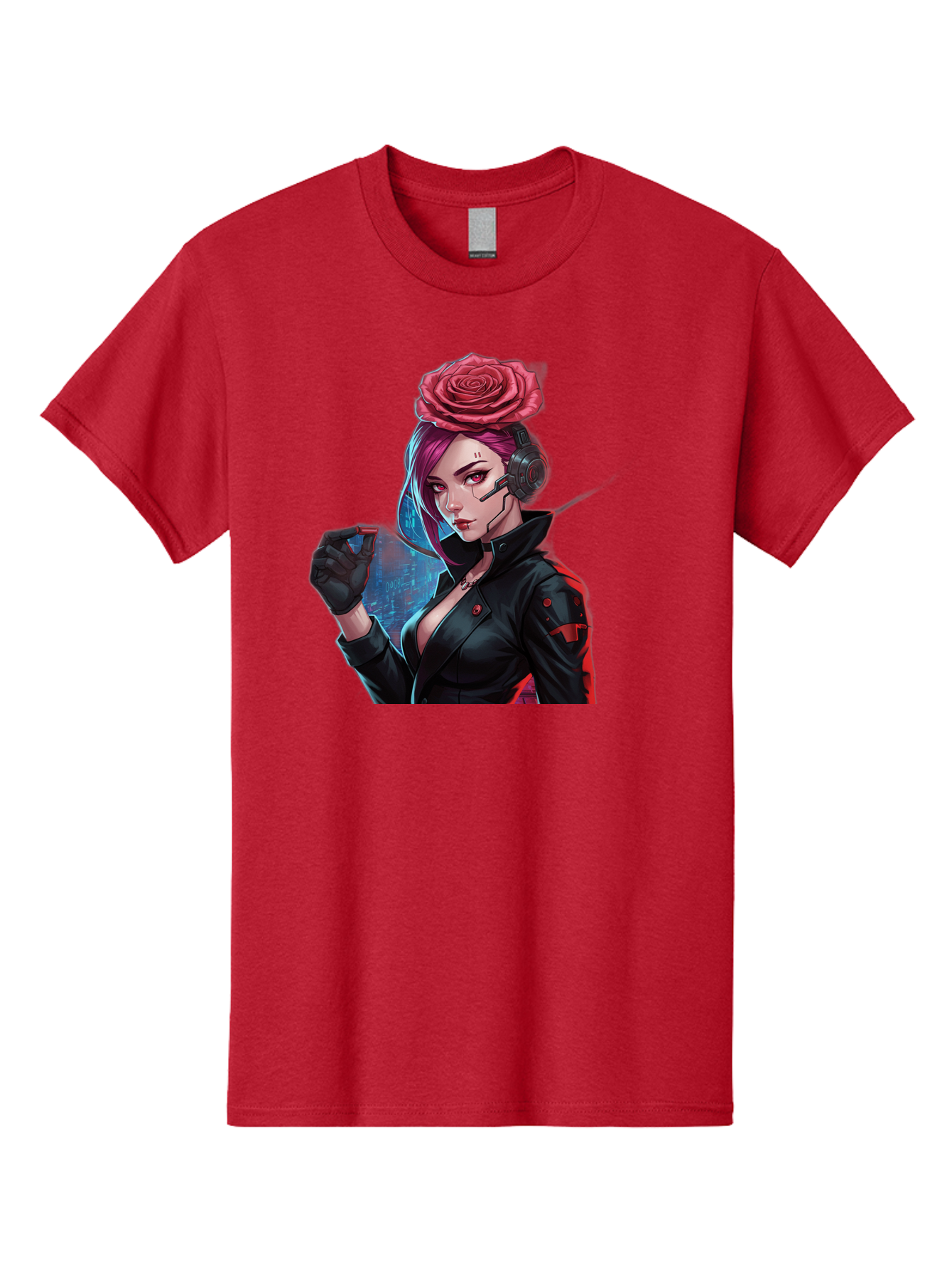 Rose-Girl Men'S Graphic Tee, 100% Cotton, Comfortable Casual Summer Wear, Machine Washable, Pink Hair, Red Rose, Black Leather Jacket, Cyberpunk Style, Futuristic Fashion, Gaming Character, League Of Legends, Esports, K/Da Akali Bac378