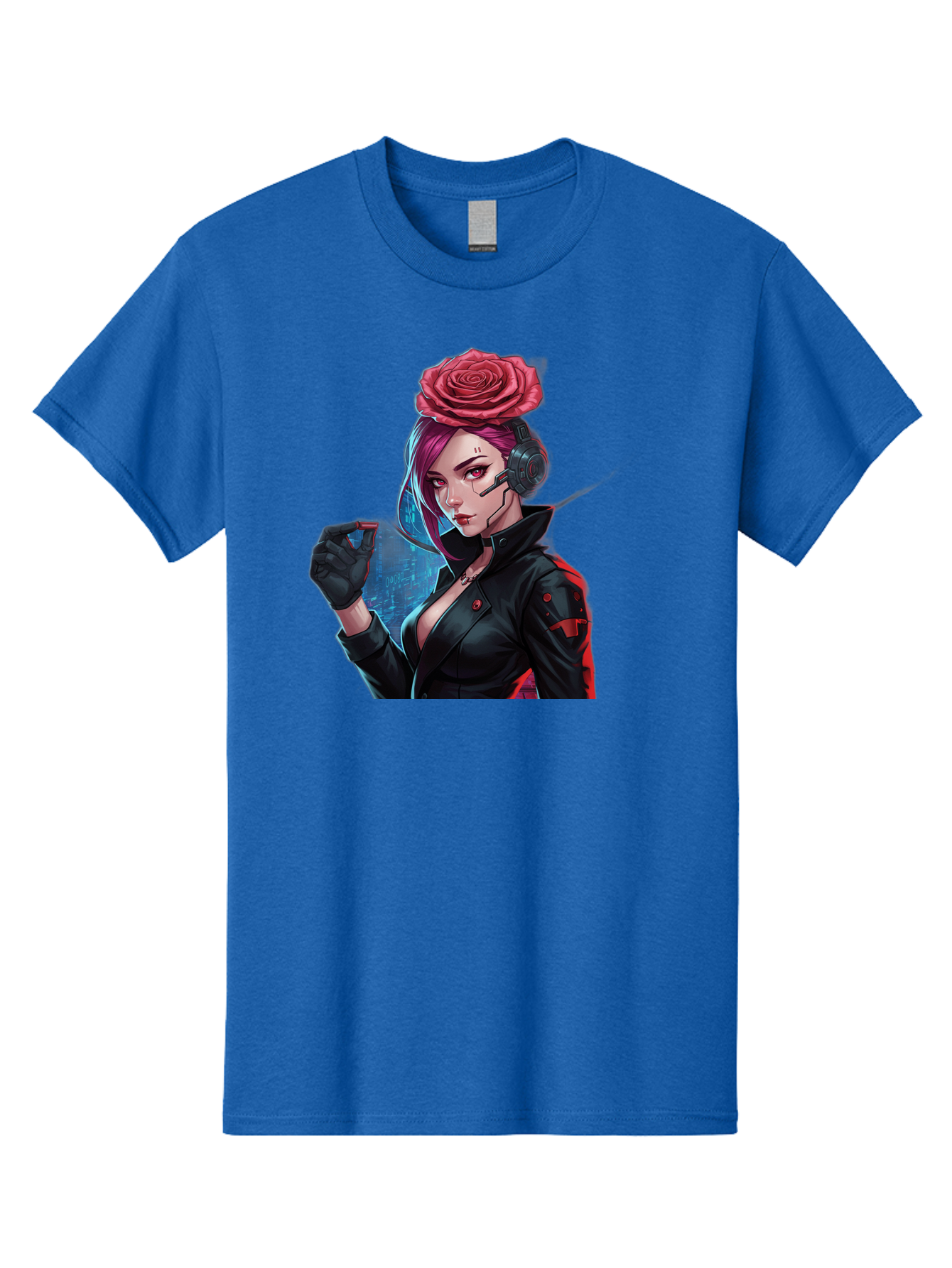 Rose-Girl Men'S Graphic Tee, 100% Cotton, Comfortable Casual Summer Wear, Machine Washable, Pink Hair, Red Rose, Black Leather Jacket, Cyberpunk Style, Futuristic Fashion, Gaming Character, League Of Legends, Esports, K/Da Akali Bac378