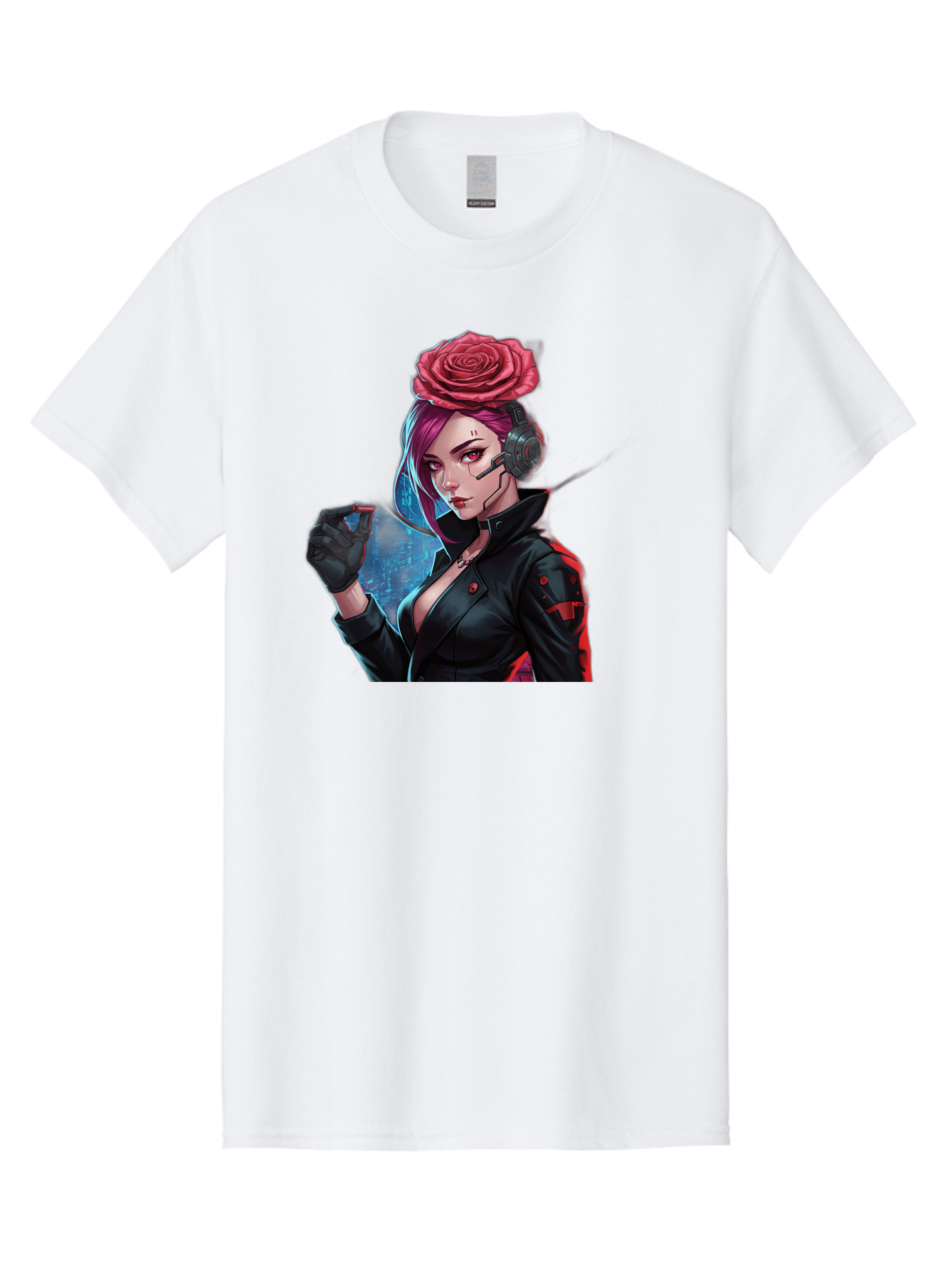 Rose-Girl Men'S Graphic Tee, 100% Cotton, Comfortable Casual Summer Wear, Machine Washable, Pink Hair, Red Rose, Black Leather Jacket, Cyberpunk Style, Futuristic Fashion, Gaming Character, League Of Legends, Esports, K/Da Akali Bac378