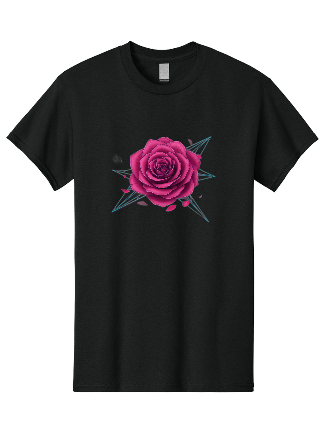 Rose-Star Men'S Graphic Tee, 100% Cotton, Comfortable Casual Summer Wear, Machine Washable, Pink Rose, Thorn Star, Falling Petals, Symbolic Art, Intricate Design, Floral Motif, Romantic Symbolism, Gothic Elegance, Mystical Themes Bac379