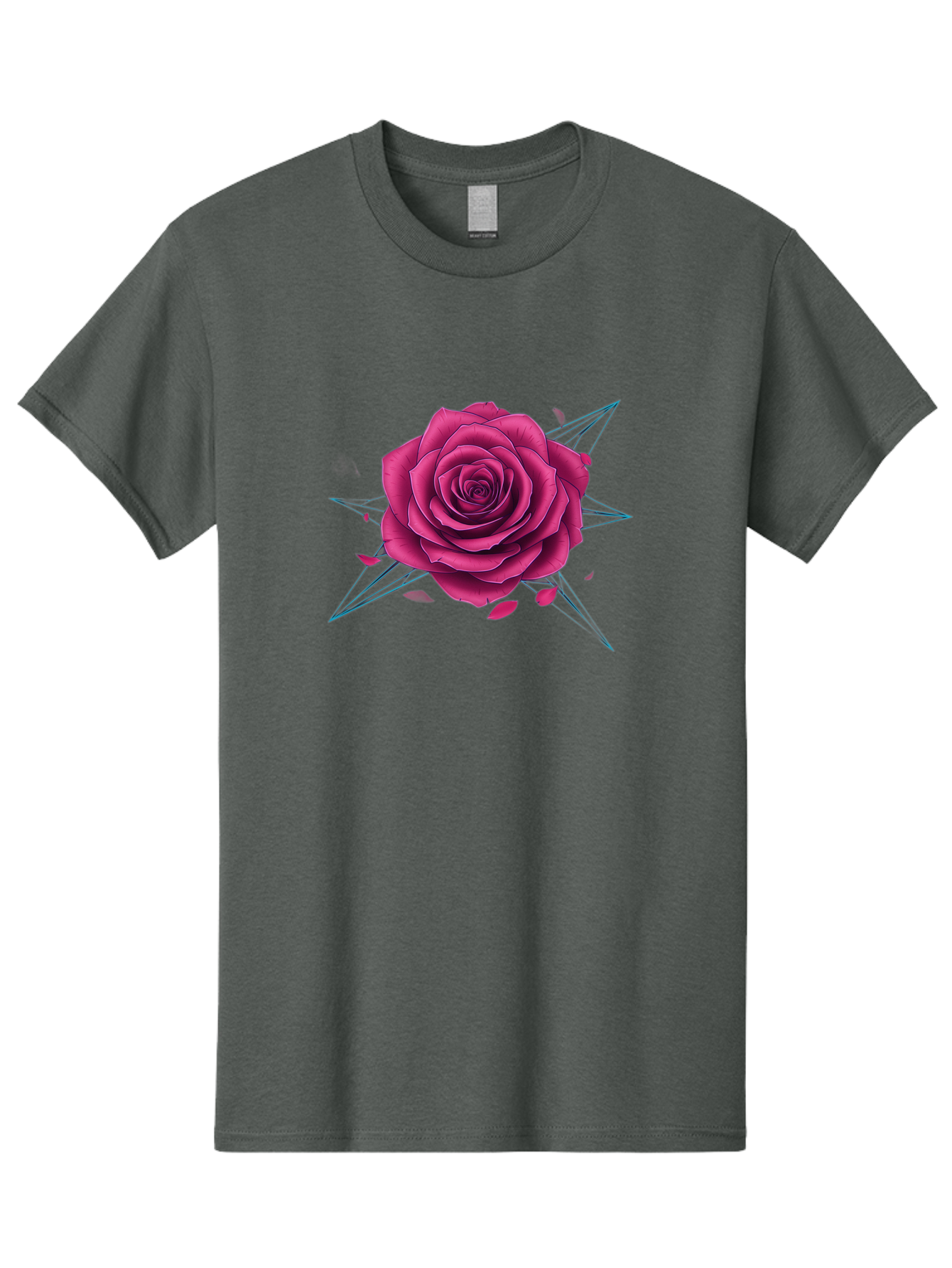 Rose-Star Men'S Graphic Tee, 100% Cotton, Comfortable Casual Summer Wear, Machine Washable, Pink Rose, Thorn Star, Falling Petals, Symbolic Art, Intricate Design, Floral Motif, Romantic Symbolism, Gothic Elegance, Mystical Themes Bac379