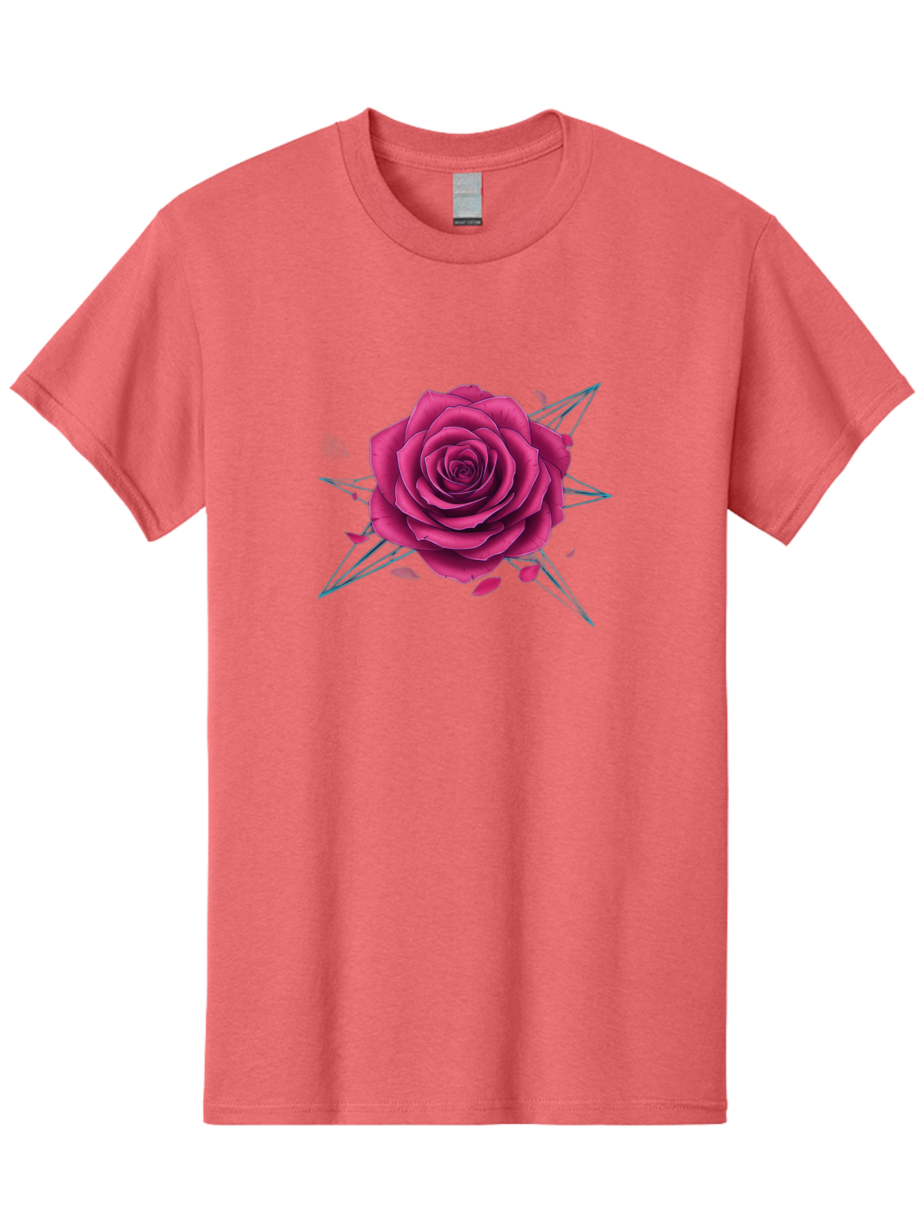 Rose-Star Men'S Graphic Tee, 100% Cotton, Comfortable Casual Summer Wear, Machine Washable, Pink Rose, Thorn Star, Falling Petals, Symbolic Art, Intricate Design, Floral Motif, Romantic Symbolism, Gothic Elegance, Mystical Themes Bac379