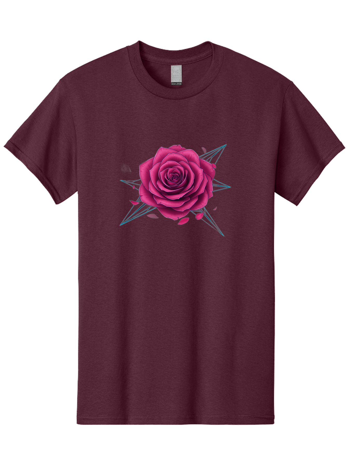 Rose-Star Men'S Graphic Tee, 100% Cotton, Comfortable Casual Summer Wear, Machine Washable, Pink Rose, Thorn Star, Falling Petals, Symbolic Art, Intricate Design, Floral Motif, Romantic Symbolism, Gothic Elegance, Mystical Themes Bac379