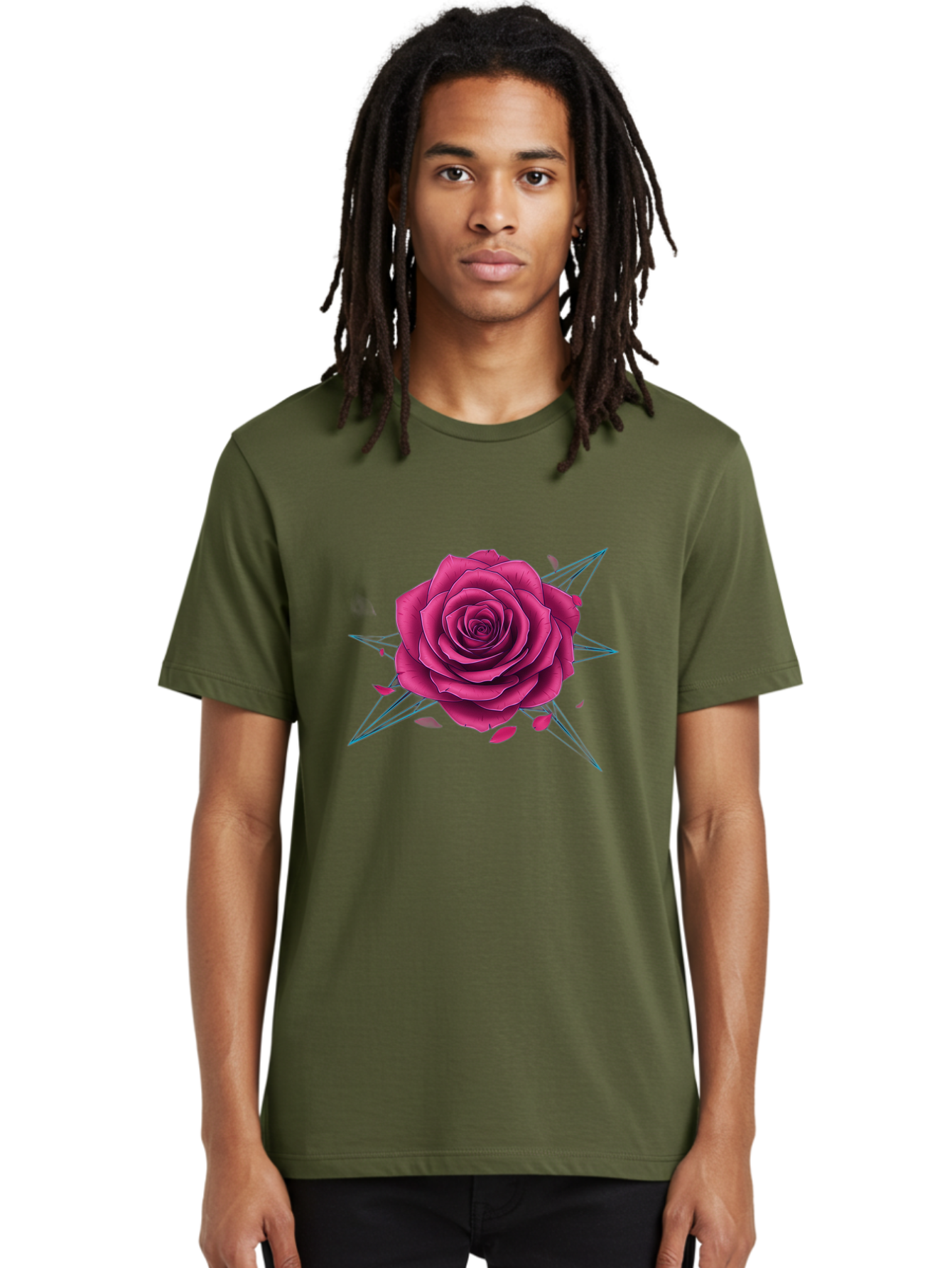Rose-Star Men'S Graphic Tee, 100% Cotton, Comfortable Casual Summer Wear, Machine Washable, Pink Rose, Thorn Star, Falling Petals, Symbolic Art, Intricate Design, Floral Motif, Romantic Symbolism, Gothic Elegance, Mystical Themes Bac379