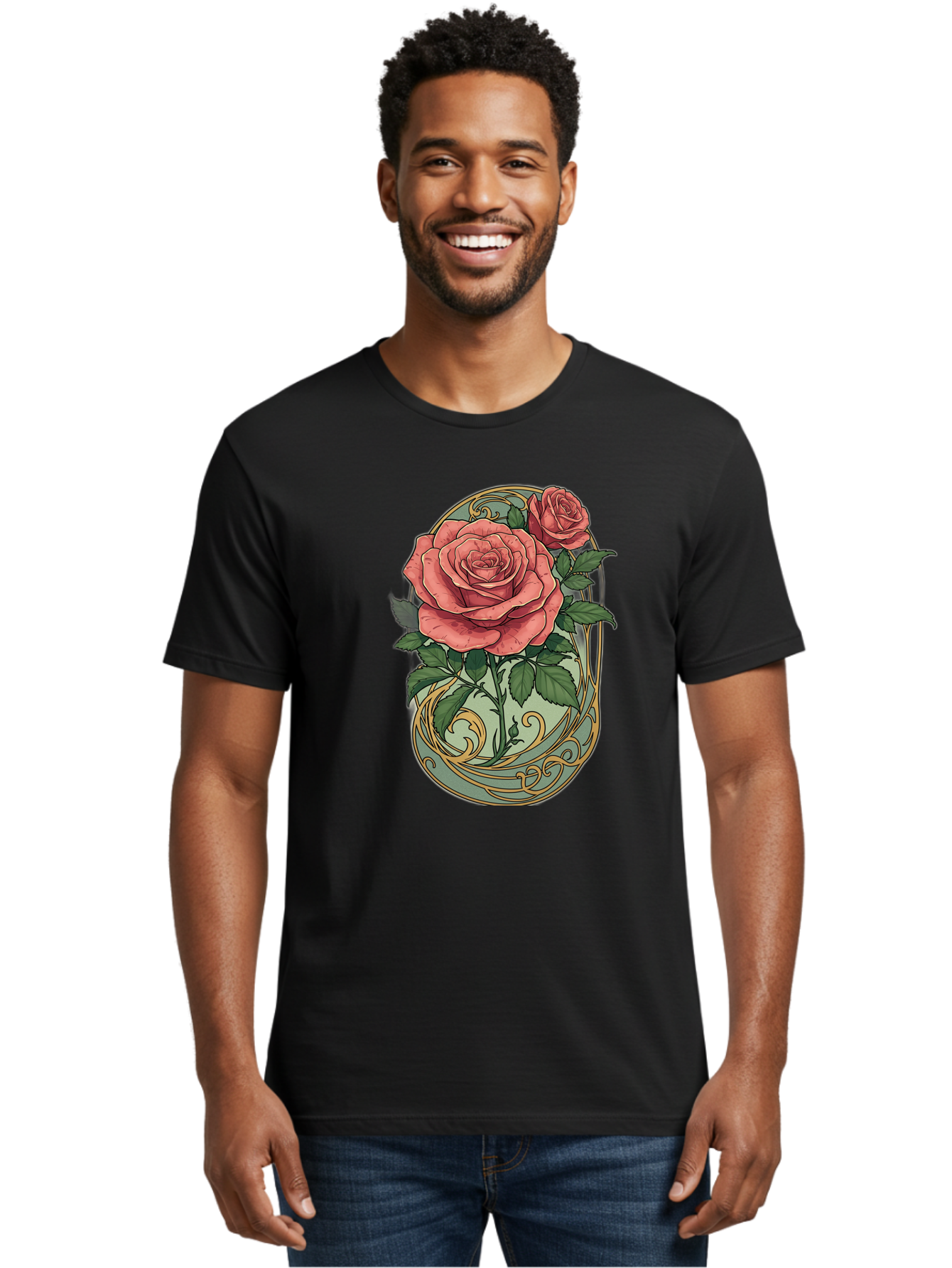 Roses-In-Vase Men'S Graphic Tee, 100% Cotton, Comfortable Casual Summer Wear, Machine Washable, Faberge Egg, Roses, Floral Arrangement, Ornate Design, Vintage Style, Decorative Art, Elegant Flowers, Luxury Decor, Beautiful Roses Bac380