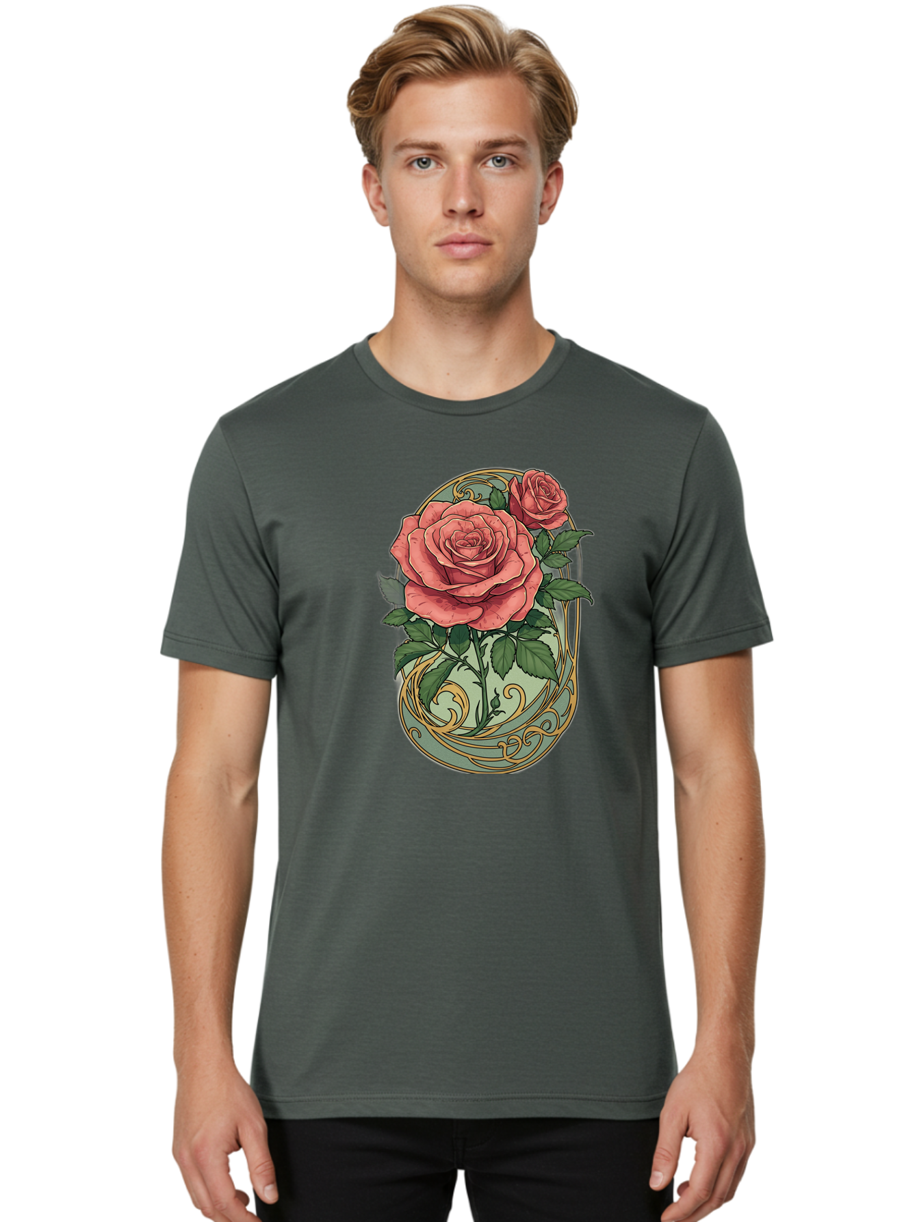 Roses-In-Vase Men'S Graphic Tee, 100% Cotton, Comfortable Casual Summer Wear, Machine Washable, Faberge Egg, Roses, Floral Arrangement, Ornate Design, Vintage Style, Decorative Art, Elegant Flowers, Luxury Decor, Beautiful Roses Bac380