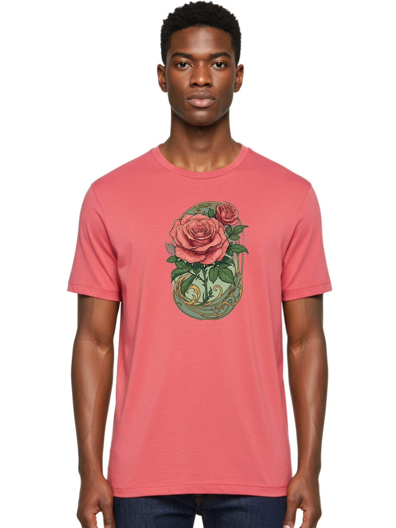 Roses-In-Vase Men'S Graphic Tee, 100% Cotton, Comfortable Casual Summer Wear, Machine Washable, Faberge Egg, Roses, Floral Arrangement, Ornate Design, Vintage Style, Decorative Art, Elegant Flowers, Luxury Decor, Beautiful Roses Bac380