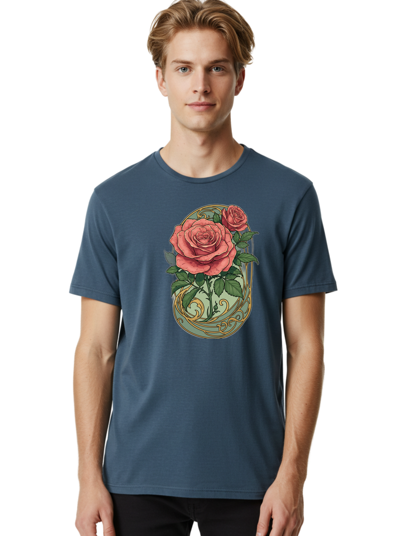 Roses-In-Vase Men'S Graphic Tee, 100% Cotton, Comfortable Casual Summer Wear, Machine Washable, Faberge Egg, Roses, Floral Arrangement, Ornate Design, Vintage Style, Decorative Art, Elegant Flowers, Luxury Decor, Beautiful Roses Bac380