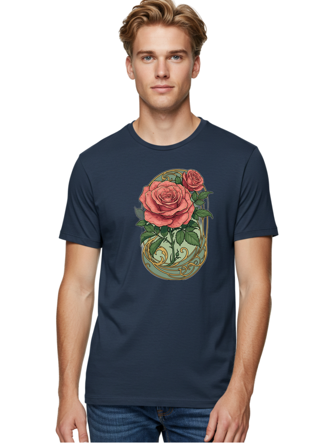 Roses-In-Vase Men'S Graphic Tee, 100% Cotton, Comfortable Casual Summer Wear, Machine Washable, Faberge Egg, Roses, Floral Arrangement, Ornate Design, Vintage Style, Decorative Art, Elegant Flowers, Luxury Decor, Beautiful Roses Bac380