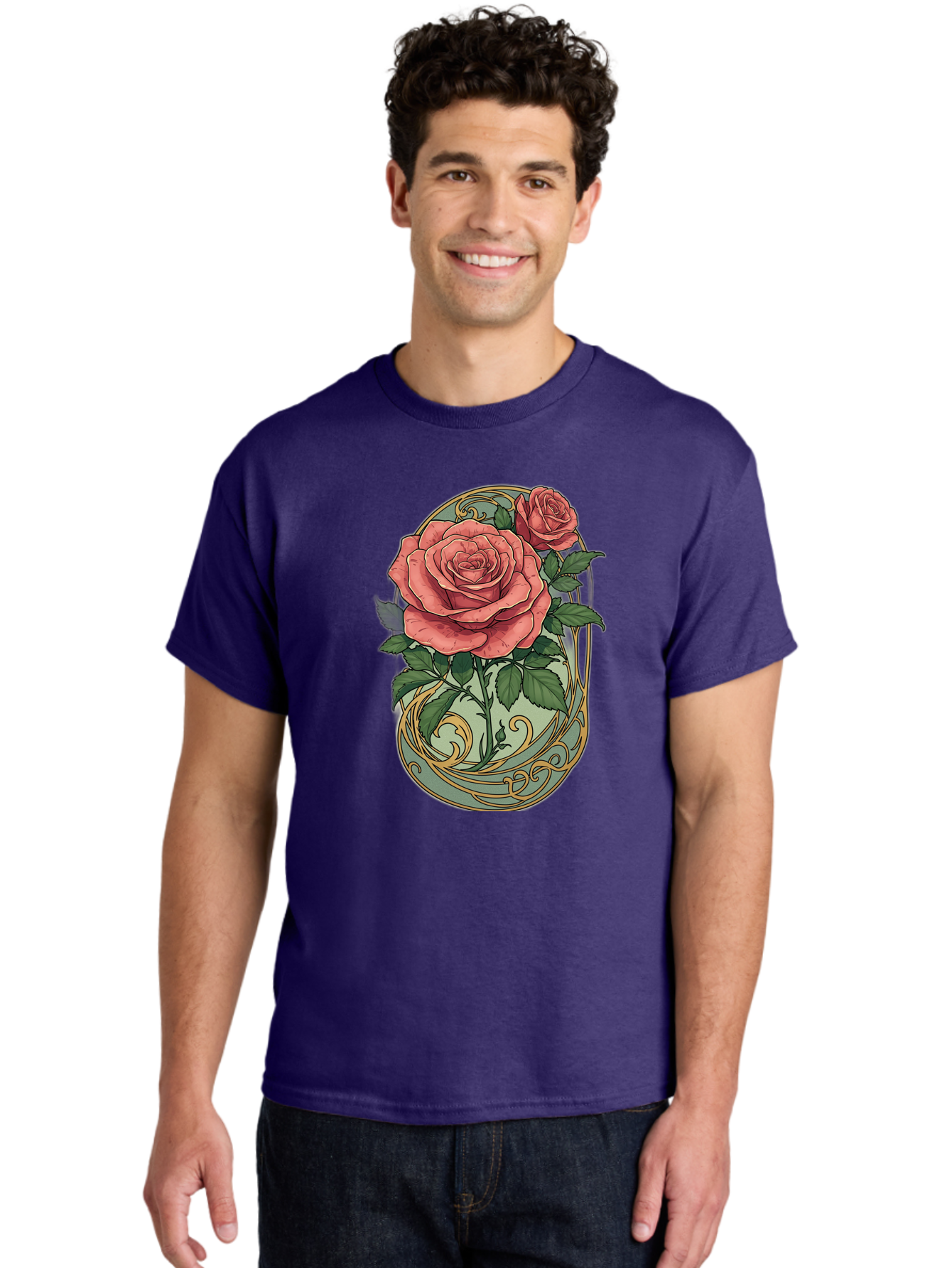 Roses-In-Vase Men'S Graphic Tee, 100% Cotton, Comfortable Casual Summer Wear, Machine Washable, Faberge Egg, Roses, Floral Arrangement, Ornate Design, Vintage Style, Decorative Art, Elegant Flowers, Luxury Decor, Beautiful Roses Bac380
