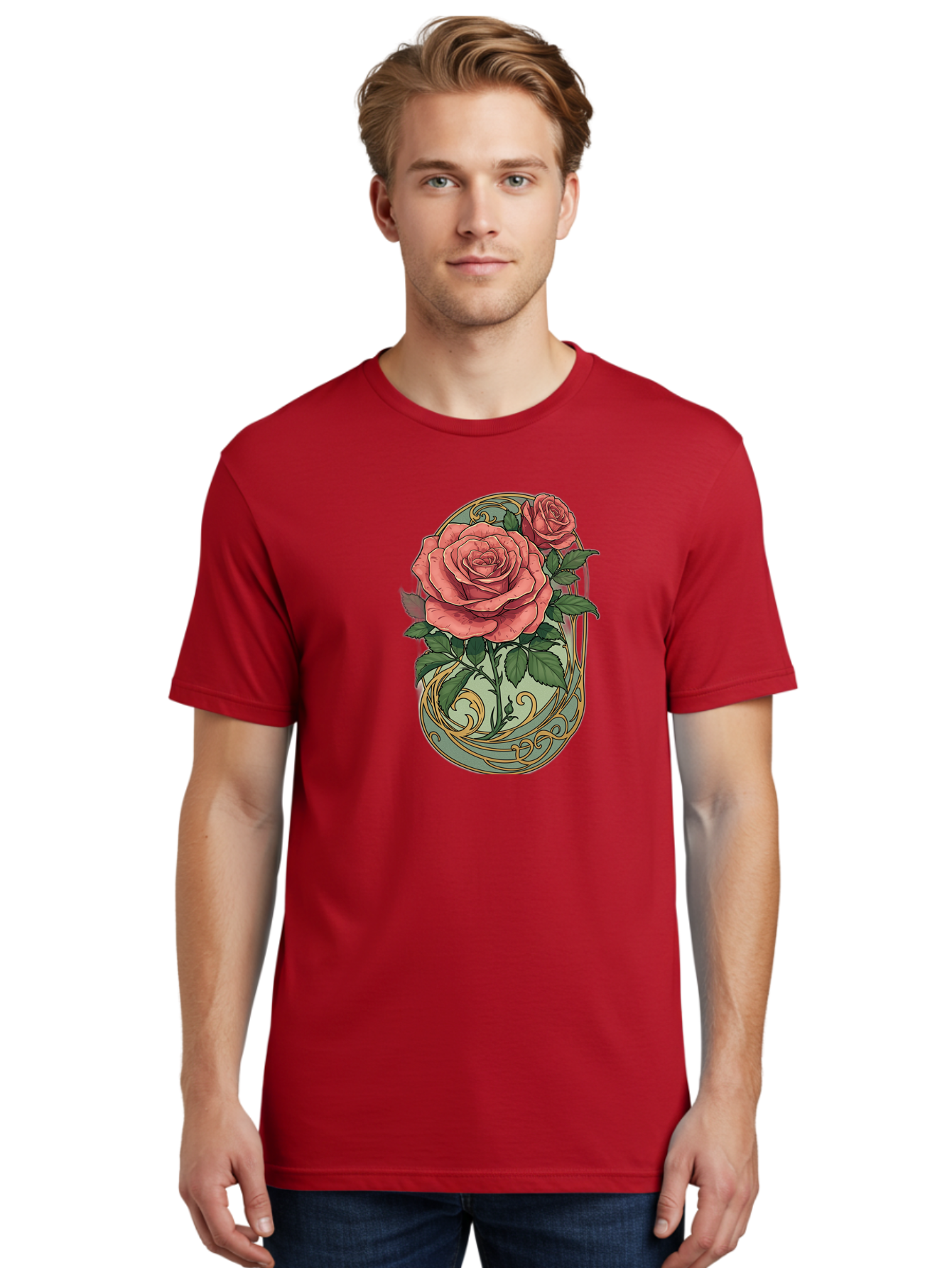 Roses-In-Vase Men'S Graphic Tee, 100% Cotton, Comfortable Casual Summer Wear, Machine Washable, Faberge Egg, Roses, Floral Arrangement, Ornate Design, Vintage Style, Decorative Art, Elegant Flowers, Luxury Decor, Beautiful Roses Bac380