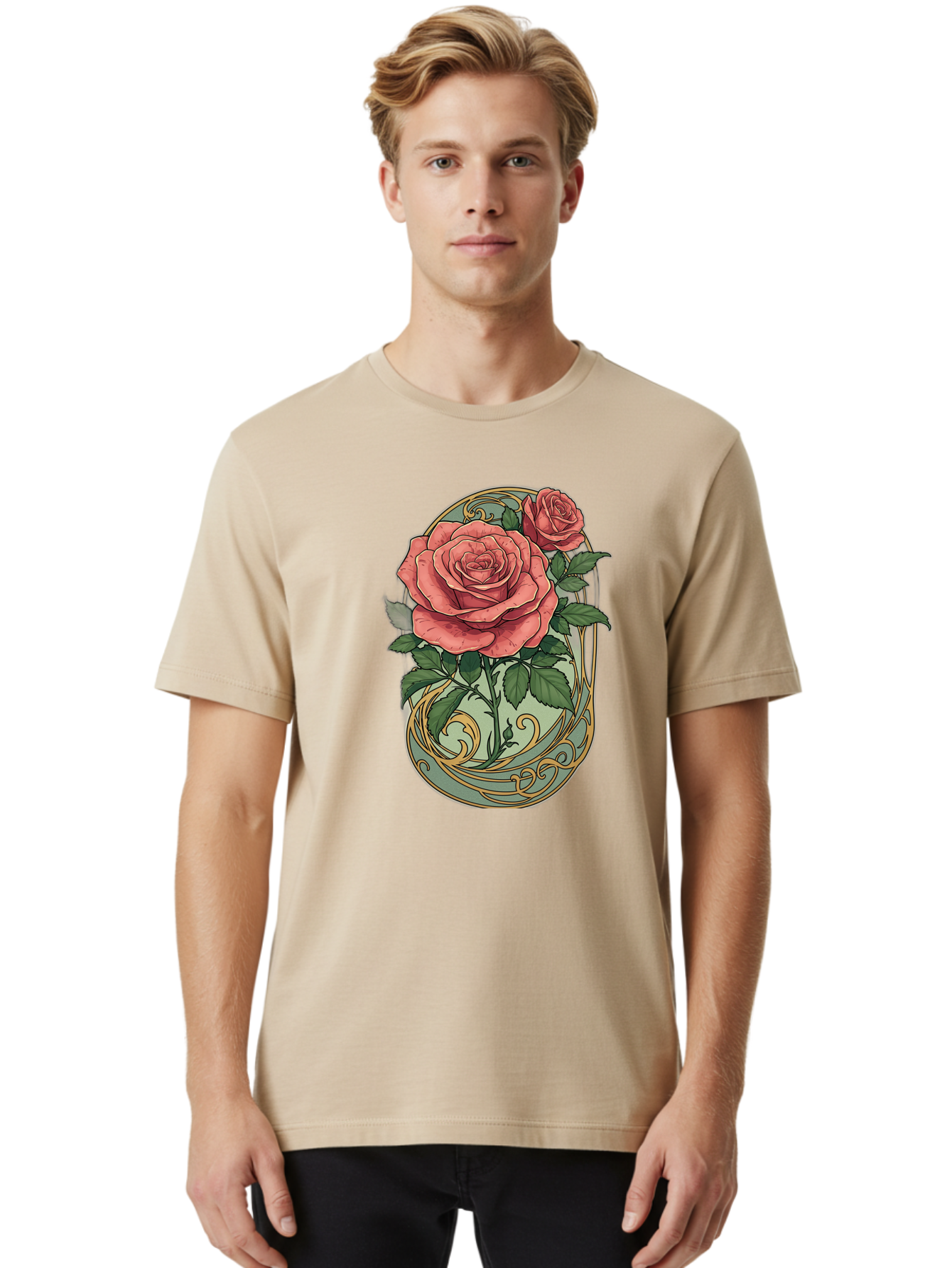 Roses-In-Vase Men'S Graphic Tee, 100% Cotton, Comfortable Casual Summer Wear, Machine Washable, Faberge Egg, Roses, Floral Arrangement, Ornate Design, Vintage Style, Decorative Art, Elegant Flowers, Luxury Decor, Beautiful Roses Bac380