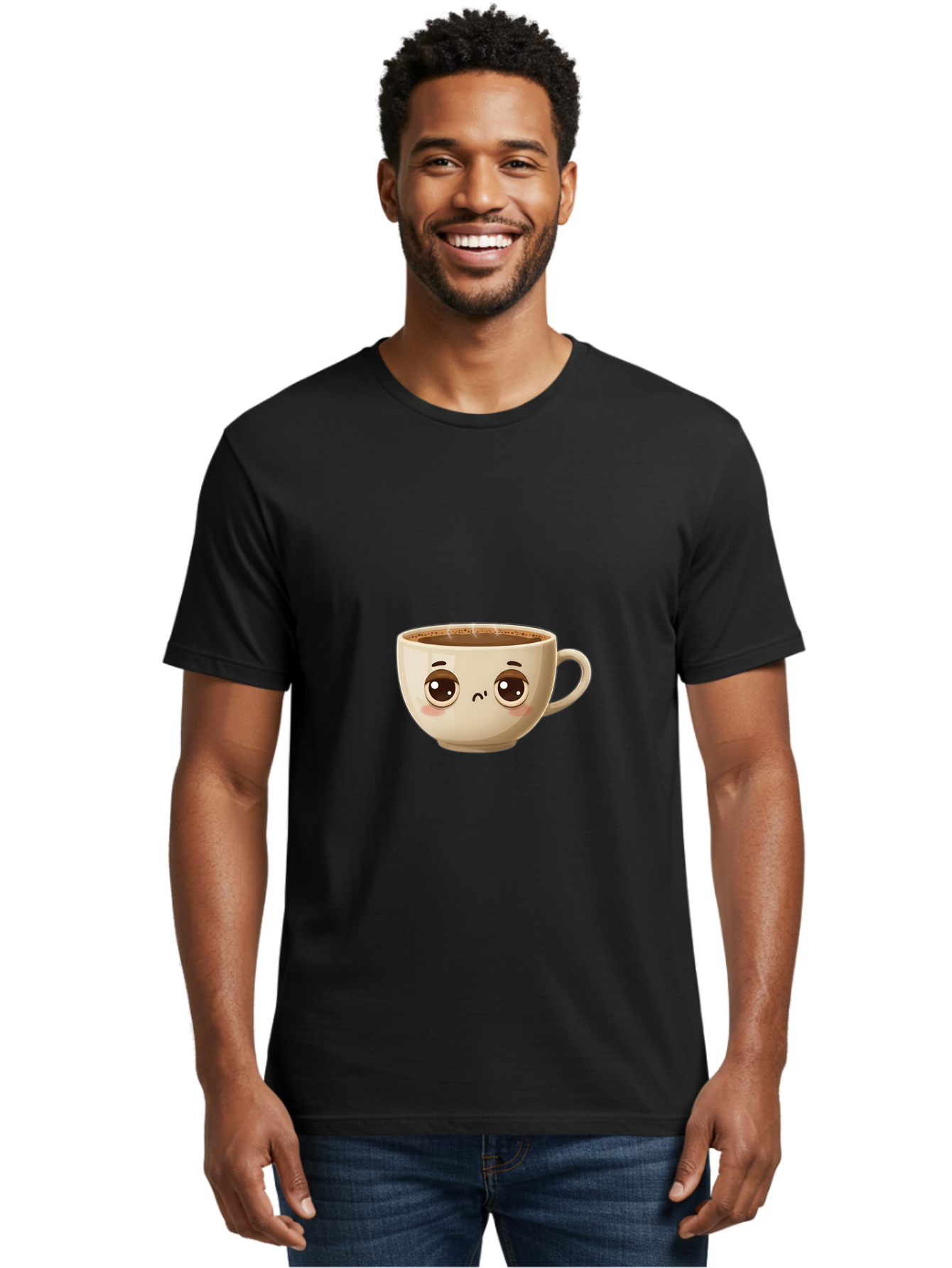Sad-Coffee-Cup Men'S Graphic Tee, 100% Cotton, Comfortable Casual Summer Wear, Machine Washable, Cartoon Coffee Cup, Sad Face, Coffee Drink, Kawaii Character, Adorable Illustration, Coffee Break, Beverage Mug, Emotional Expression Bac381