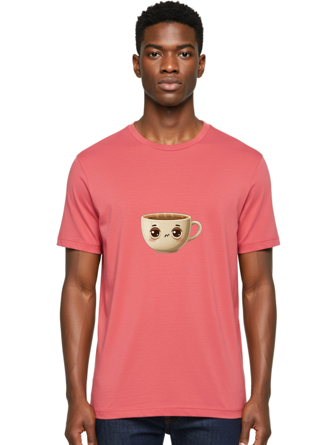 Sad-Coffee-Cup Men'S Graphic Tee, 100% Cotton, Comfortable Casual Summer Wear, Machine Washable, Cartoon Coffee Cup, Sad Face, Coffee Drink, Kawaii Character, Adorable Illustration, Coffee Break, Beverage Mug, Emotional Expression Bac381