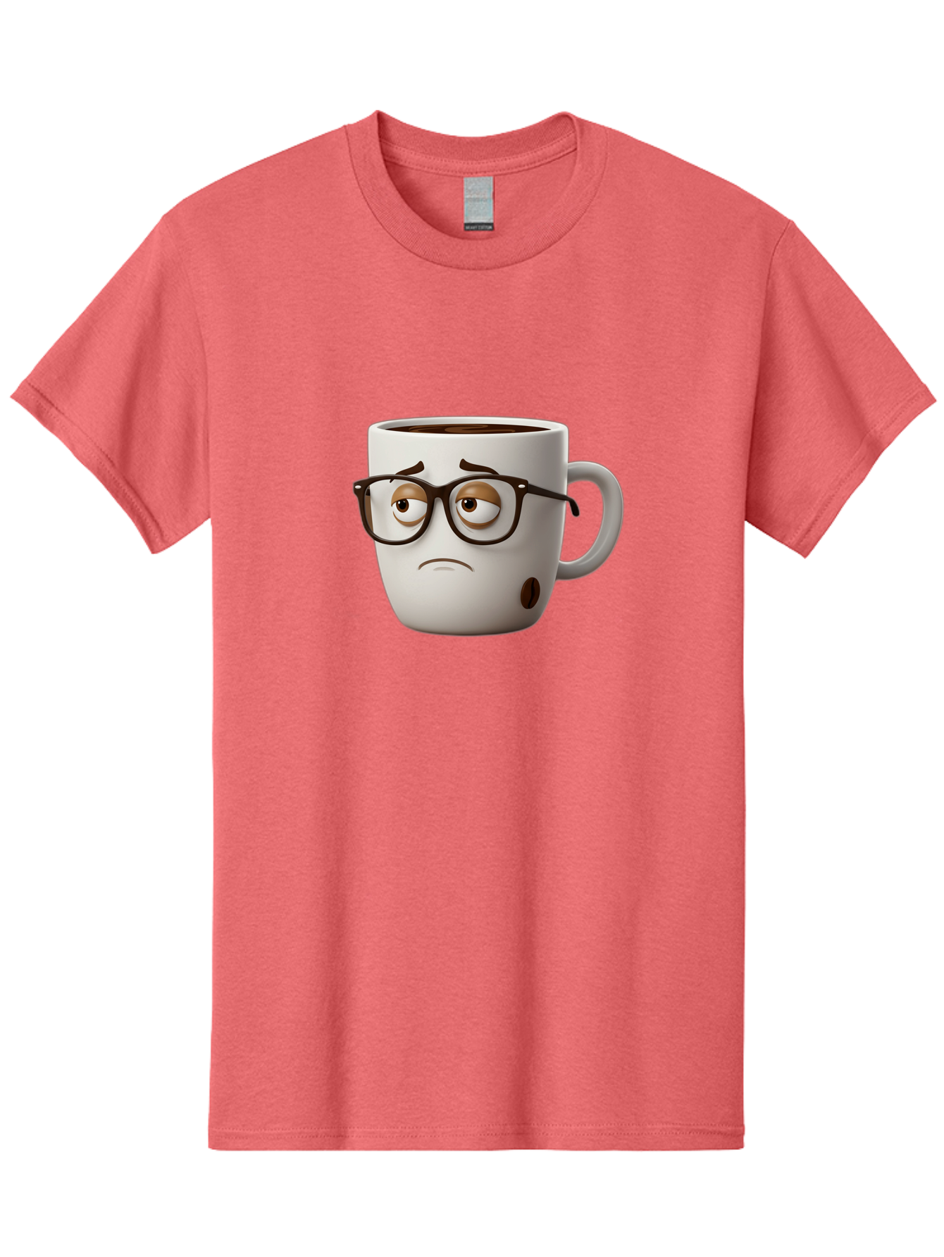 Sad-Coffee-Mug Men'S Graphic Tee, 100% Cotton, Comfortable Casual Summer Wear, Machine Washable, Coffee Mug With Face, Sad Expression, Black Glasses, Coffee Drink, Morning Routine, Daily Grind, Cartoon Character, Quirky Design, Funny Mug Bac384