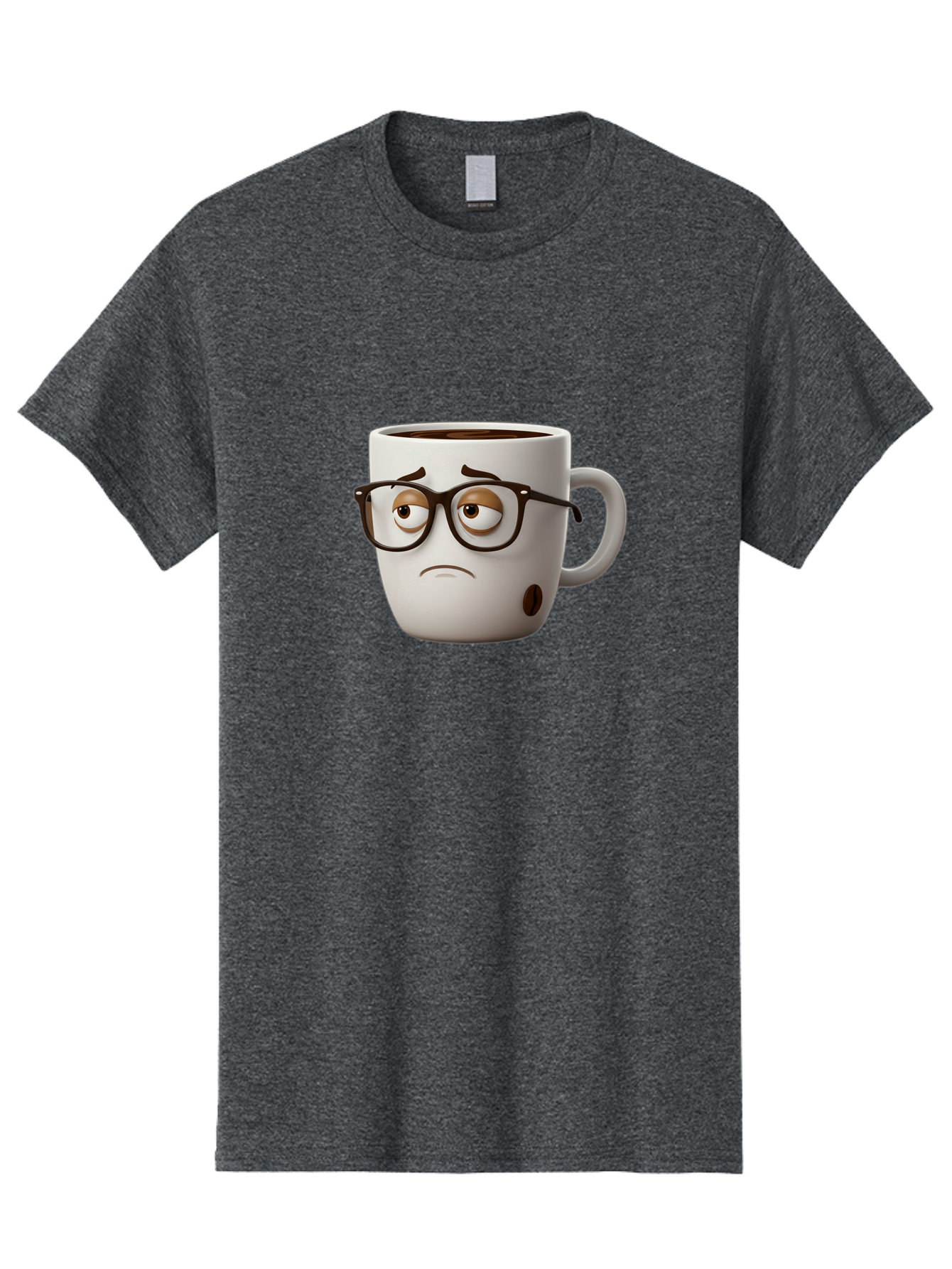 Sad-Coffee-Mug Men'S Graphic Tee, 100% Cotton, Comfortable Casual Summer Wear, Machine Washable, Coffee Mug With Face, Sad Expression, Black Glasses, Coffee Drink, Morning Routine, Daily Grind, Cartoon Character, Quirky Design, Funny Mug Bac384