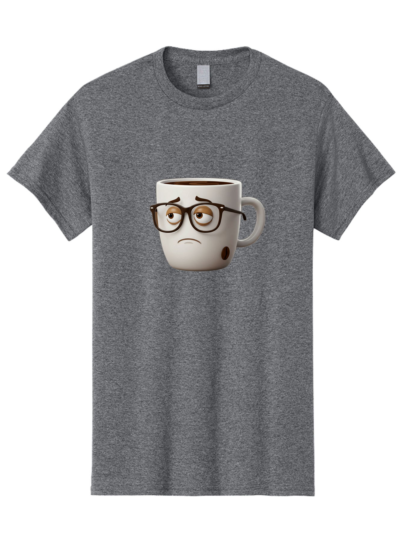Sad-Coffee-Mug Men'S Graphic Tee, 100% Cotton, Comfortable Casual Summer Wear, Machine Washable, Coffee Mug With Face, Sad Expression, Black Glasses, Coffee Drink, Morning Routine, Daily Grind, Cartoon Character, Quirky Design, Funny Mug Bac384