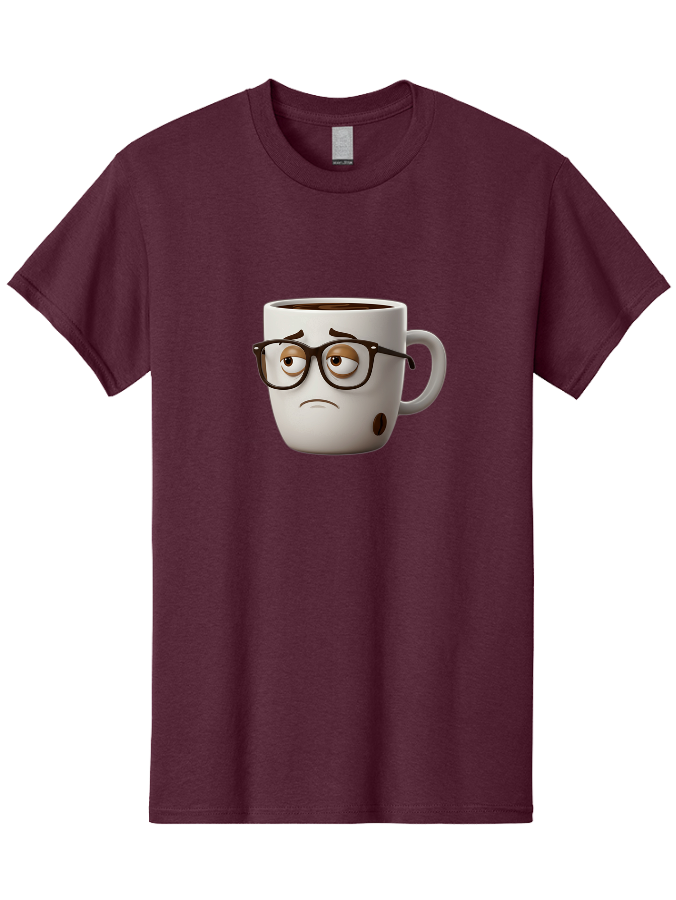 Sad-Coffee-Mug Men'S Graphic Tee, 100% Cotton, Comfortable Casual Summer Wear, Machine Washable, Coffee Mug With Face, Sad Expression, Black Glasses, Coffee Drink, Morning Routine, Daily Grind, Cartoon Character, Quirky Design, Funny Mug Bac384