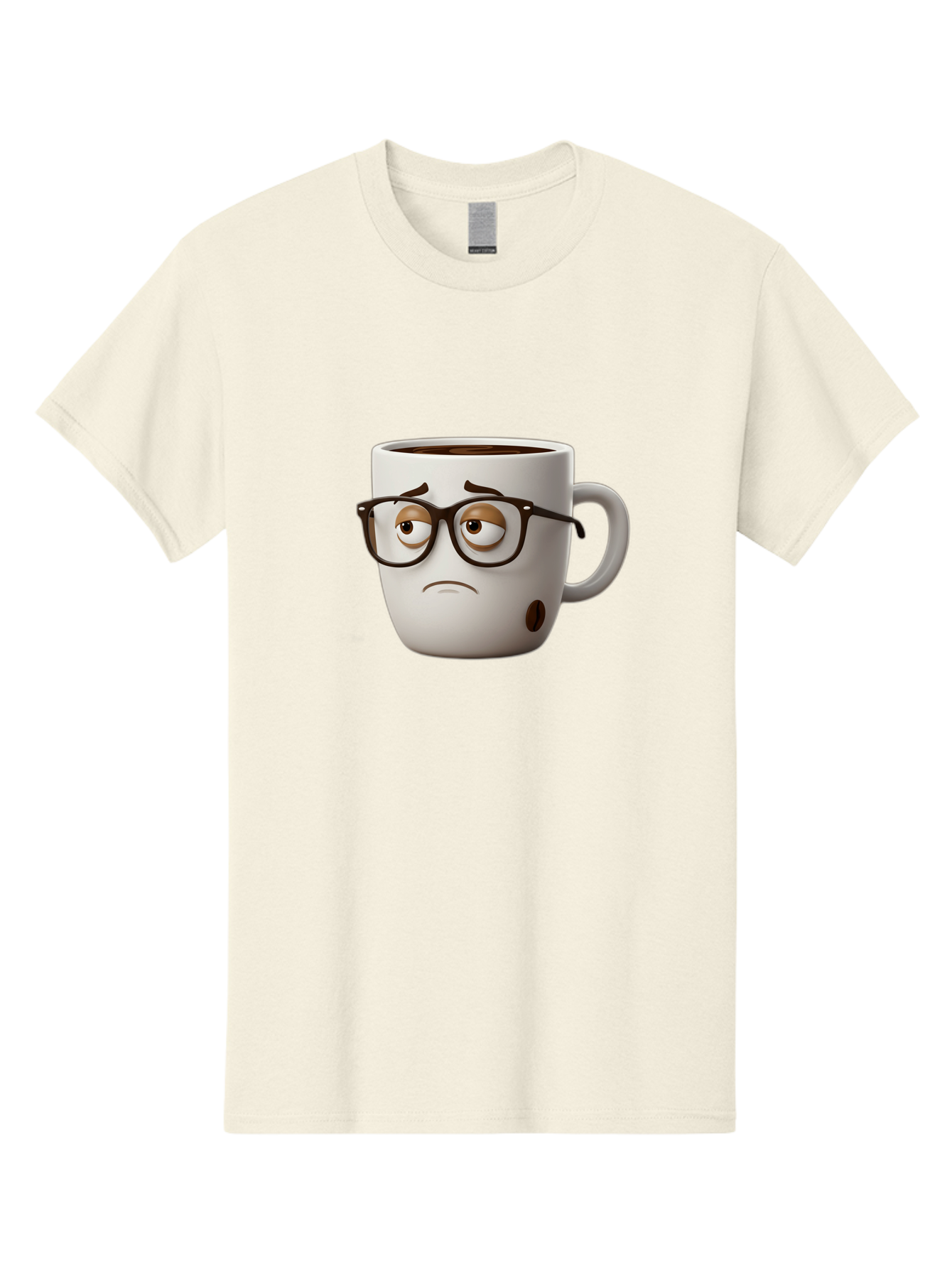 Sad-Coffee-Mug Men'S Graphic Tee, 100% Cotton, Comfortable Casual Summer Wear, Machine Washable, Coffee Mug With Face, Sad Expression, Black Glasses, Coffee Drink, Morning Routine, Daily Grind, Cartoon Character, Quirky Design, Funny Mug Bac384