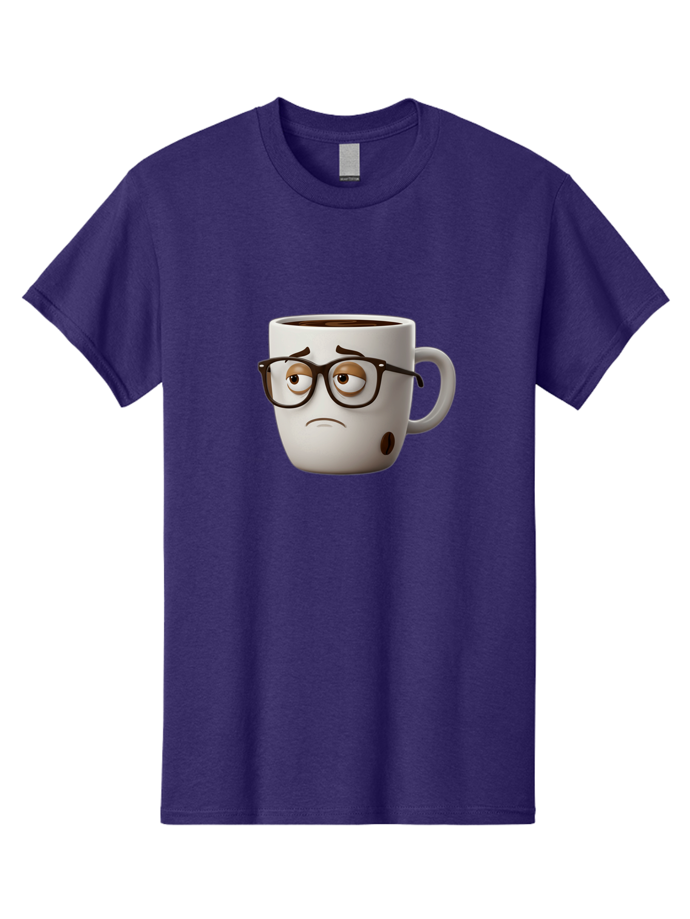 Sad-Coffee-Mug Men'S Graphic Tee, 100% Cotton, Comfortable Casual Summer Wear, Machine Washable, Coffee Mug With Face, Sad Expression, Black Glasses, Coffee Drink, Morning Routine, Daily Grind, Cartoon Character, Quirky Design, Funny Mug Bac384