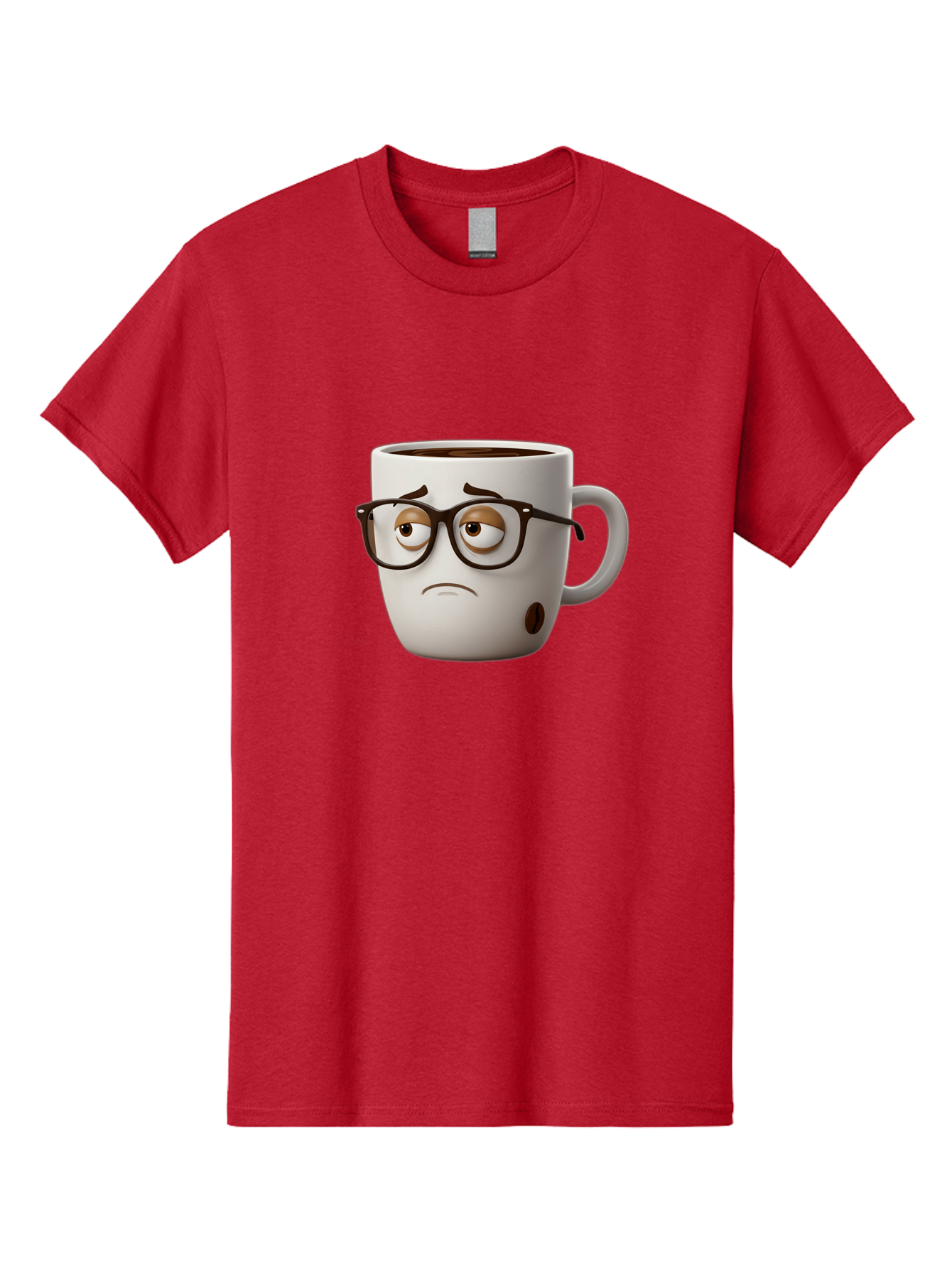 Sad-Coffee-Mug Men'S Graphic Tee, 100% Cotton, Comfortable Casual Summer Wear, Machine Washable, Coffee Mug With Face, Sad Expression, Black Glasses, Coffee Drink, Morning Routine, Daily Grind, Cartoon Character, Quirky Design, Funny Mug Bac384