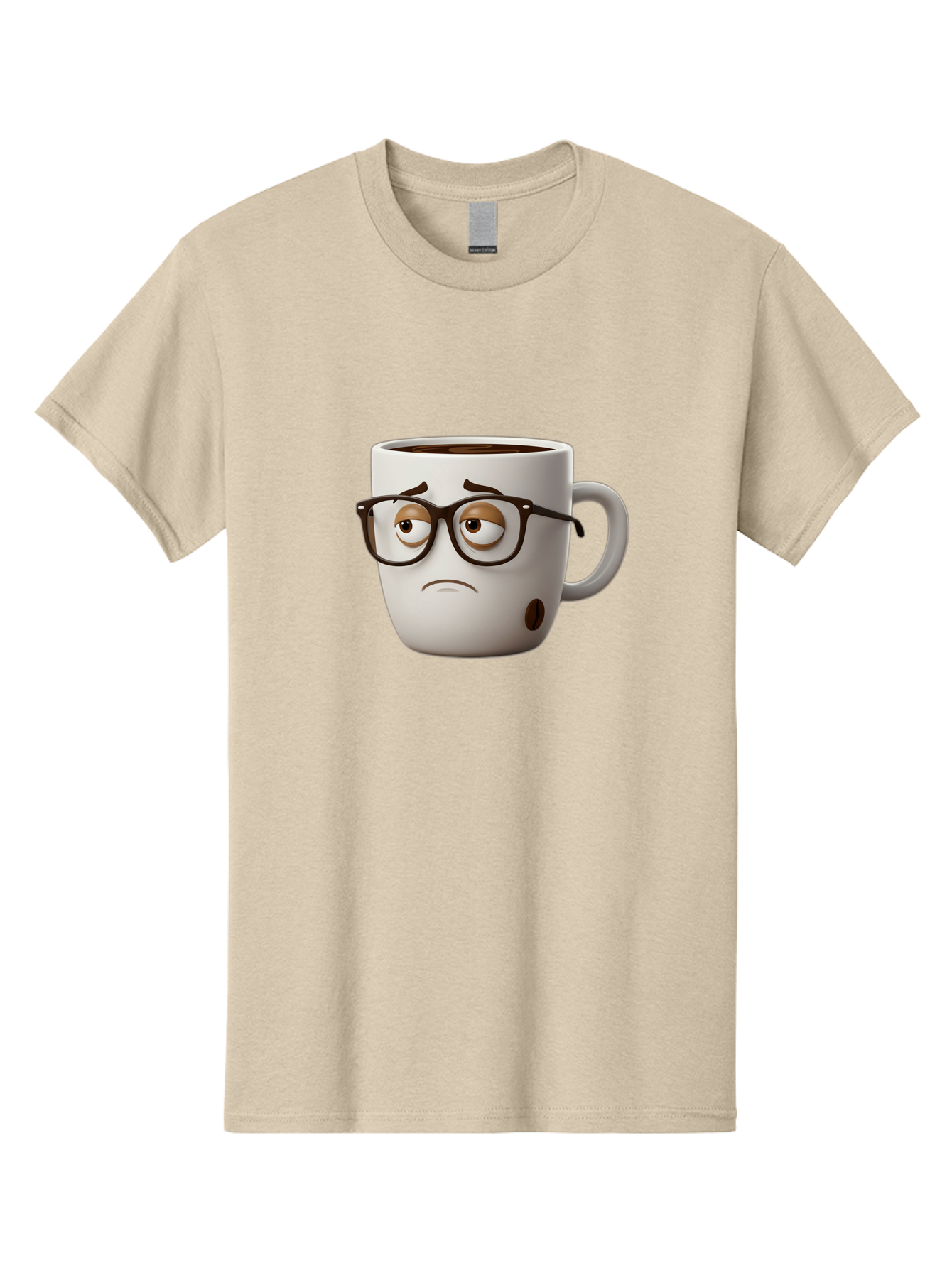 Sad-Coffee-Mug Men'S Graphic Tee, 100% Cotton, Comfortable Casual Summer Wear, Machine Washable, Coffee Mug With Face, Sad Expression, Black Glasses, Coffee Drink, Morning Routine, Daily Grind, Cartoon Character, Quirky Design, Funny Mug Bac384