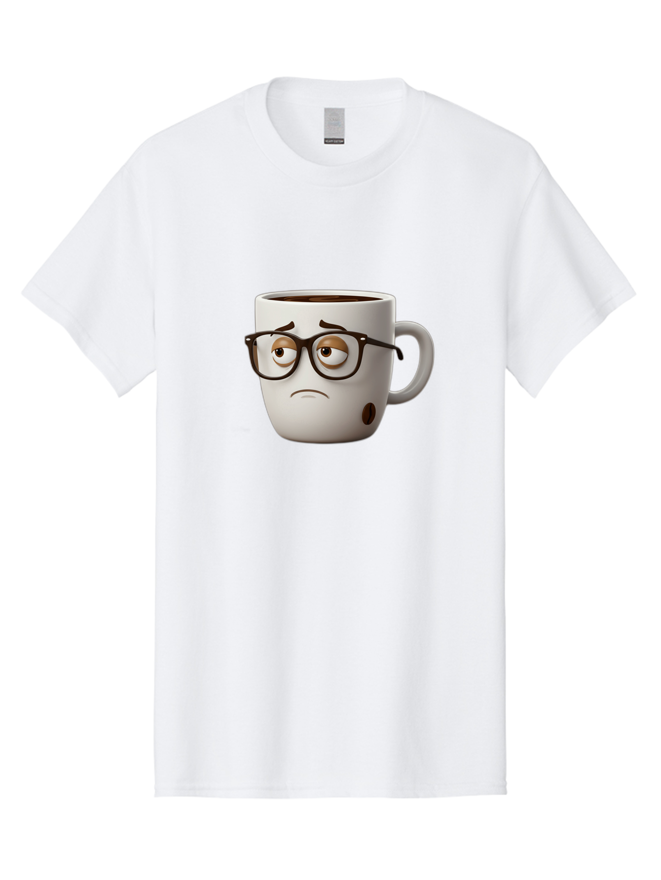 Sad-Coffee-Mug Men'S Graphic Tee, 100% Cotton, Comfortable Casual Summer Wear, Machine Washable, Coffee Mug With Face, Sad Expression, Black Glasses, Coffee Drink, Morning Routine, Daily Grind, Cartoon Character, Quirky Design, Funny Mug Bac384