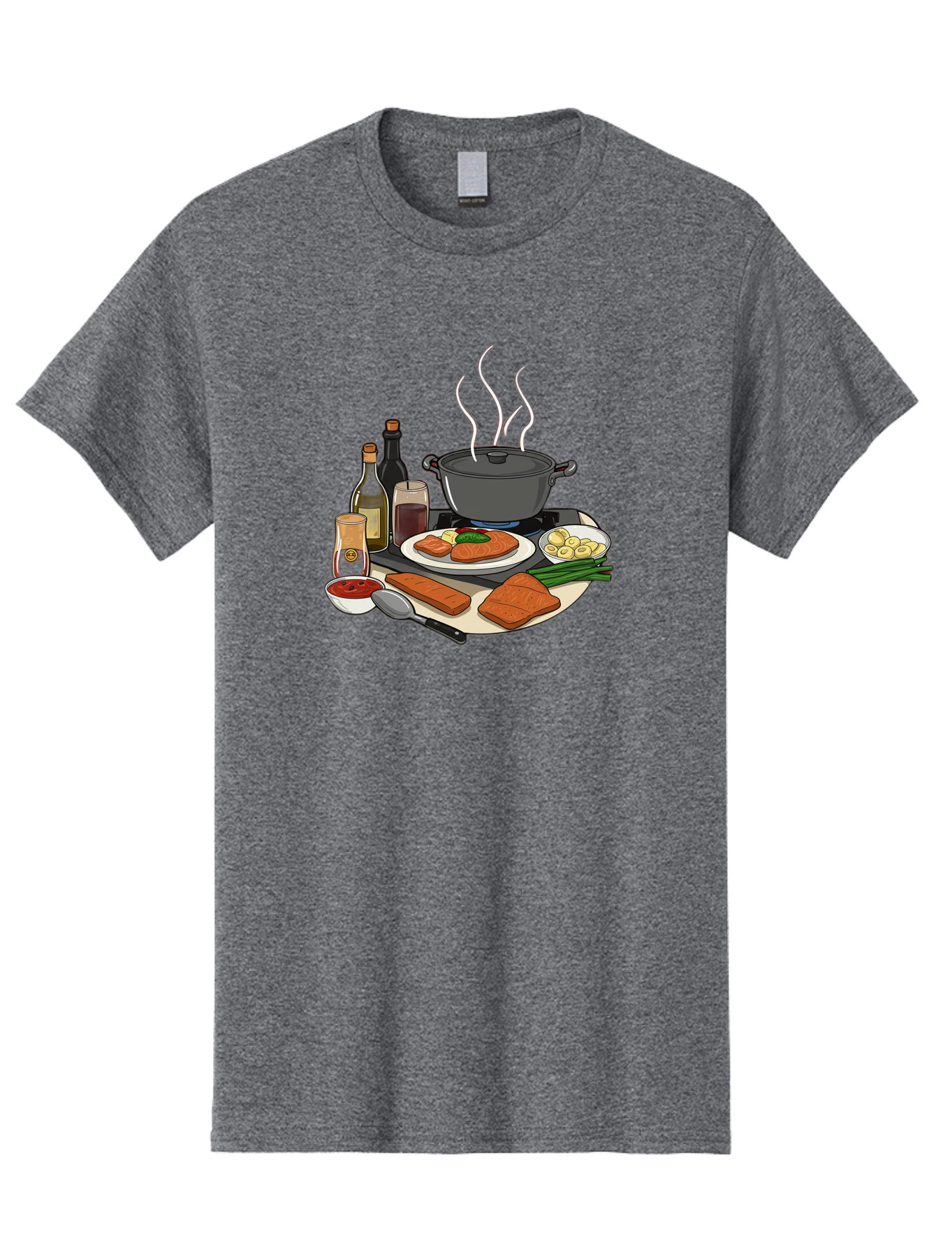 Salmon-Dish Men'S Graphic Tee, 100% Cotton, Comfortable Casual Summer Wear, Machine Washable, Salmon Fillet, Cooking Salmon, Gourmet Cooking, Kitchen Utensils, Salmon Recipe, Delicious Salmon, Gourmet Ingredients, Cooking Essentials, Bac386