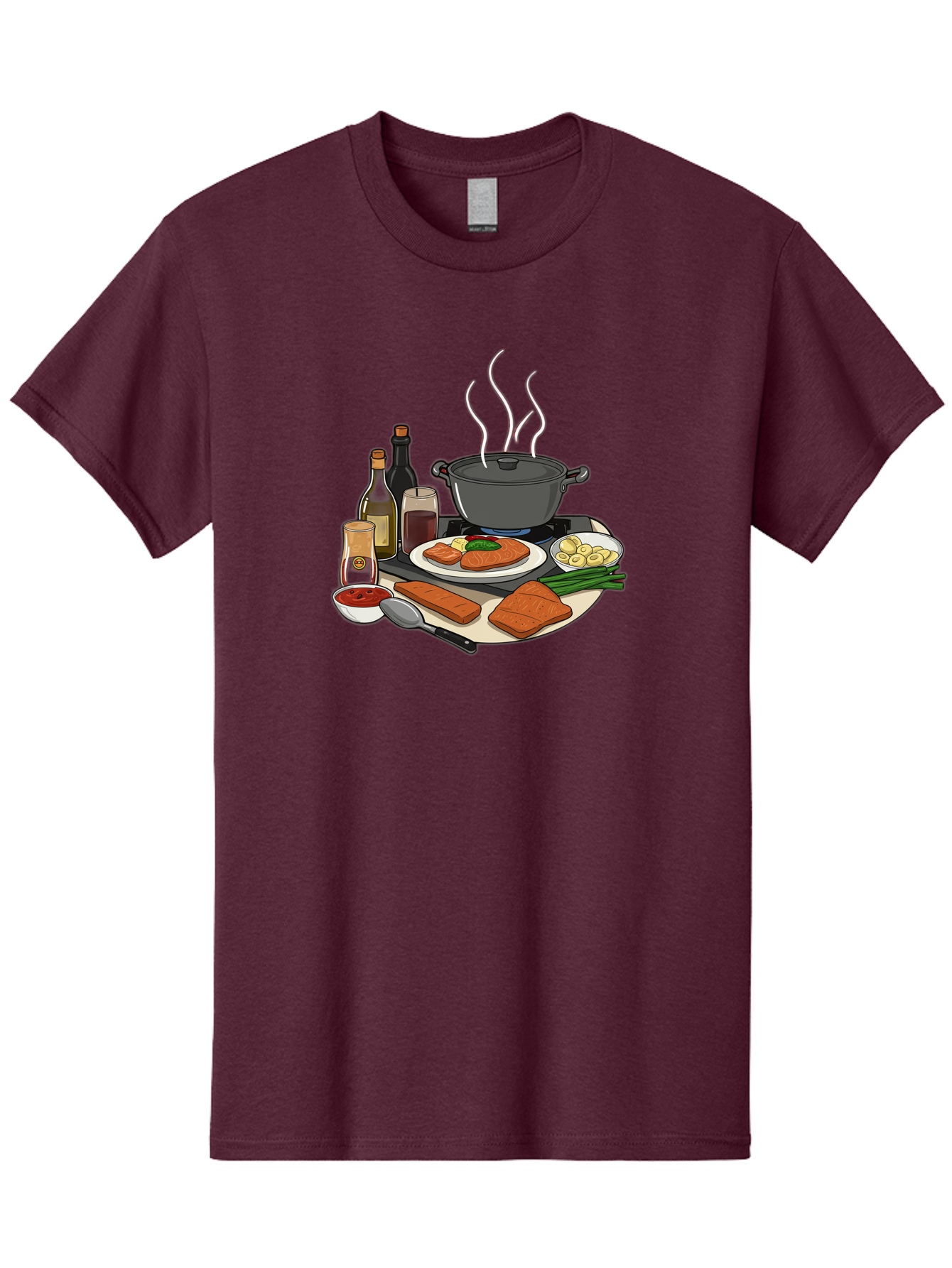 Salmon-Dish Men'S Graphic Tee, 100% Cotton, Comfortable Casual Summer Wear, Machine Washable, Salmon Fillet, Cooking Salmon, Gourmet Cooking, Kitchen Utensils, Salmon Recipe, Delicious Salmon, Gourmet Ingredients, Cooking Essentials, Bac386