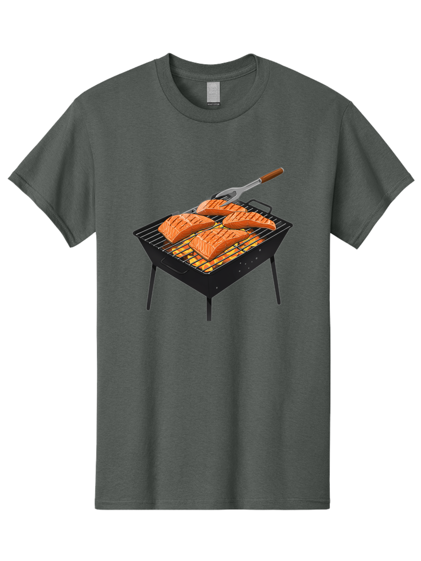 Salmon-On-Grill Men'S Graphic Tee, 100% Cotton, Comfortable Casual Summer Wear, Machine Washable, Grilled Salmon, Salmon Fillets, Barbecue Grill, Grilled Fish, Seafood, Food, Healthy Eating, Grilling Bac387