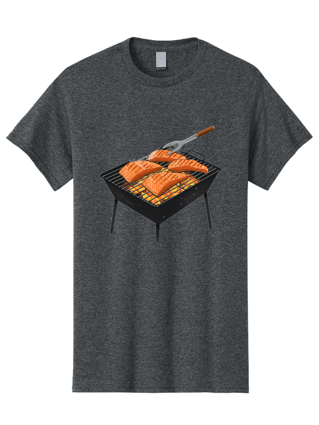 Salmon-On-Grill Men'S Graphic Tee, 100% Cotton, Comfortable Casual Summer Wear, Machine Washable, Grilled Salmon, Salmon Fillets, Barbecue Grill, Grilled Fish, Seafood, Food, Healthy Eating, Grilling Bac387