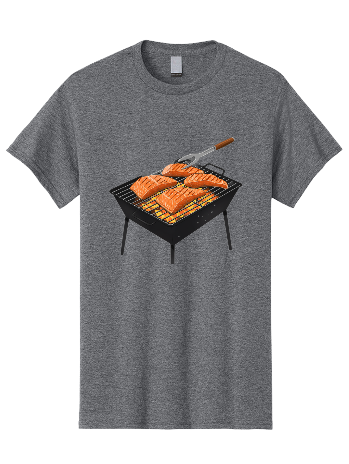 Salmon-On-Grill Men'S Graphic Tee, 100% Cotton, Comfortable Casual Summer Wear, Machine Washable, Grilled Salmon, Salmon Fillets, Barbecue Grill, Grilled Fish, Seafood, Food, Healthy Eating, Grilling Bac387