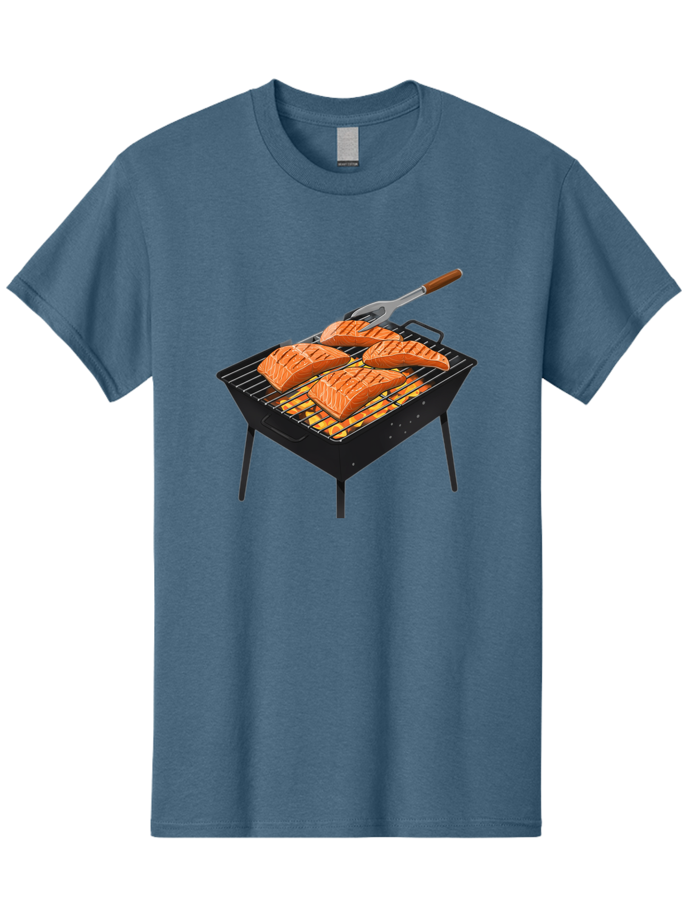 Salmon-On-Grill Men'S Graphic Tee, 100% Cotton, Comfortable Casual Summer Wear, Machine Washable, Grilled Salmon, Salmon Fillets, Barbecue Grill, Grilled Fish, Seafood, Food, Healthy Eating, Grilling Bac387