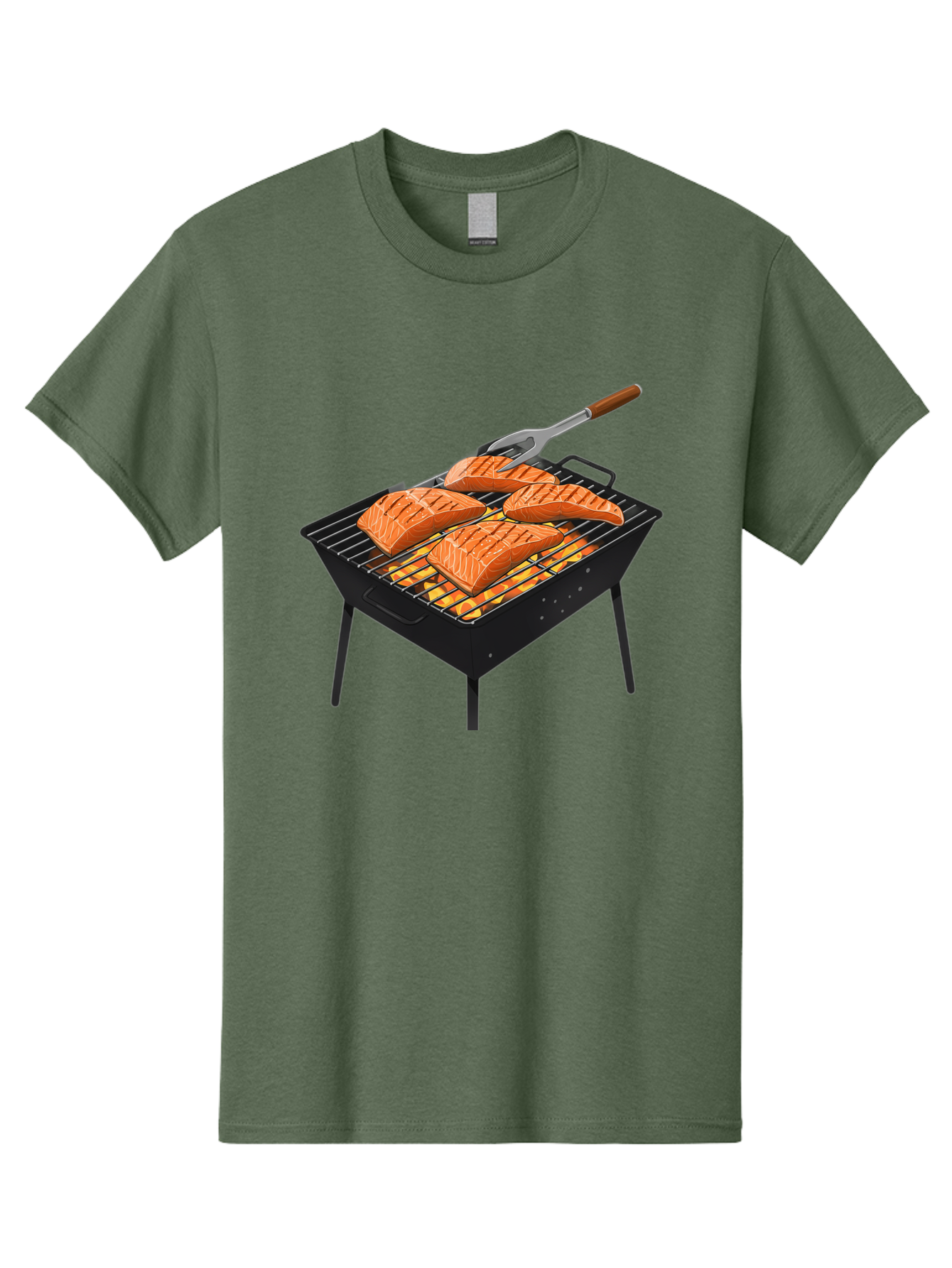 Salmon-On-Grill Men'S Graphic Tee, 100% Cotton, Comfortable Casual Summer Wear, Machine Washable, Grilled Salmon, Salmon Fillets, Barbecue Grill, Grilled Fish, Seafood, Food, Healthy Eating, Grilling Bac387