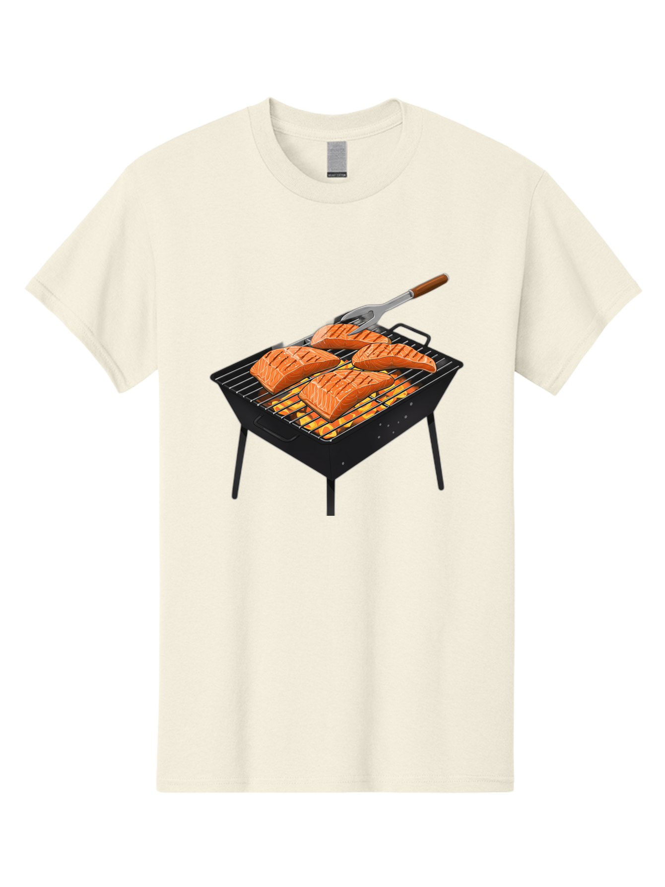 Salmon-On-Grill Men'S Graphic Tee, 100% Cotton, Comfortable Casual Summer Wear, Machine Washable, Grilled Salmon, Salmon Fillets, Barbecue Grill, Grilled Fish, Seafood, Food, Healthy Eating, Grilling Bac387