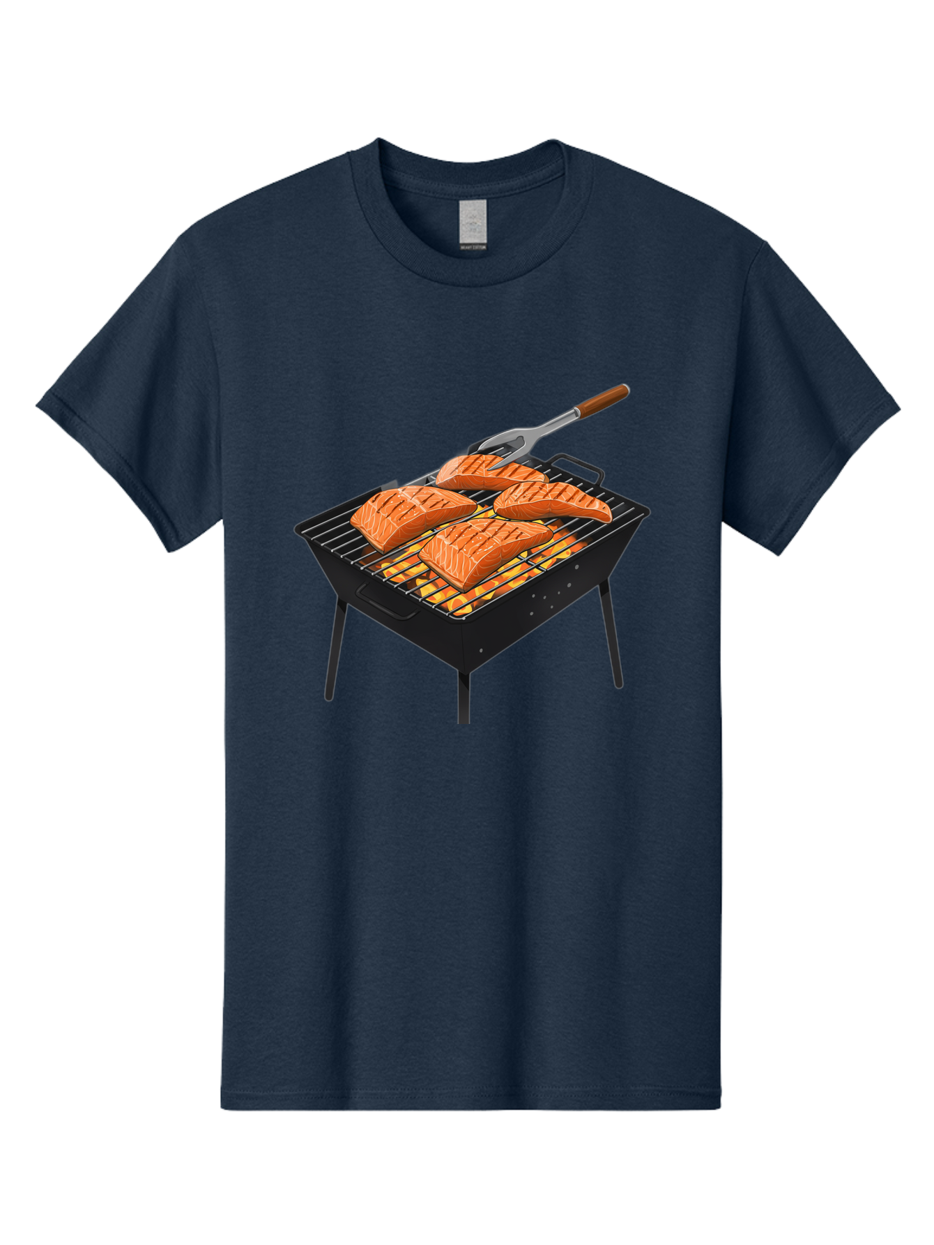 Salmon-On-Grill Men'S Graphic Tee, 100% Cotton, Comfortable Casual Summer Wear, Machine Washable, Grilled Salmon, Salmon Fillets, Barbecue Grill, Grilled Fish, Seafood, Food, Healthy Eating, Grilling Bac387