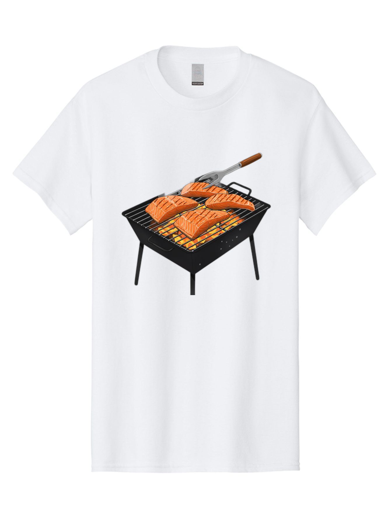 Salmon-On-Grill Men'S Graphic Tee, 100% Cotton, Comfortable Casual Summer Wear, Machine Washable, Grilled Salmon, Salmon Fillets, Barbecue Grill, Grilled Fish, Seafood, Food, Healthy Eating, Grilling Bac387