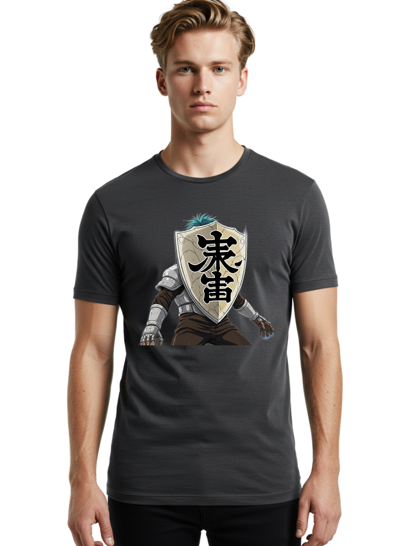 Samurai Men'S Graphic Tee, 100% Cotton, Comfortable Casual Summer Wear, Machine Washable, Samurai Armor, Japanese Warrior, Medieval Armor, Silver Armor, Kanji Characters, Feudal Japan, Bushido Code, Martial Arts Bac389