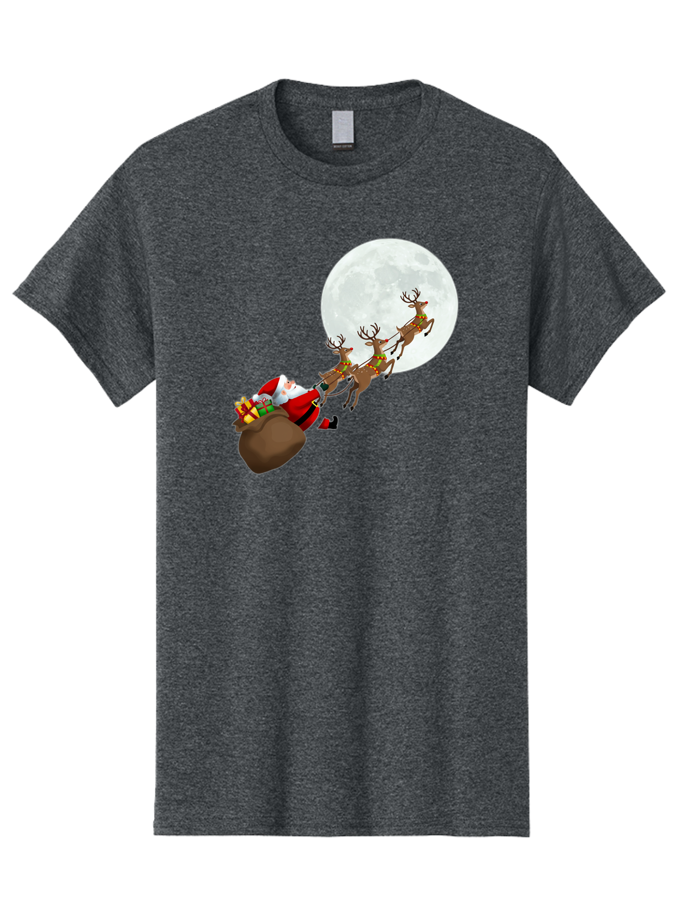 Santa-And-Reindeer Men'S Graphic Tee, 100% Cotton, Comfortable Casual Summer Wear, Machine Washable, Santa Claus, Reindeer, Sack Of Gifts, Christmas Magic, Holiday Cheer, Festive Season, Joyful Atmosphere, Christmas Presents, Sleigh Ride, Bac390