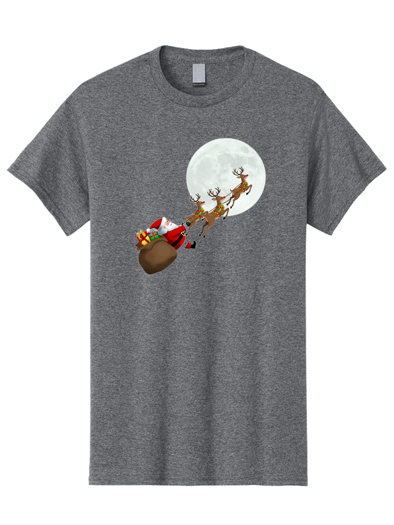 Santa-And-Reindeer Men'S Graphic Tee, 100% Cotton, Comfortable Casual Summer Wear, Machine Washable, Santa Claus, Reindeer, Sack Of Gifts, Christmas Magic, Holiday Cheer, Festive Season, Joyful Atmosphere, Christmas Presents, Sleigh Ride, Bac390