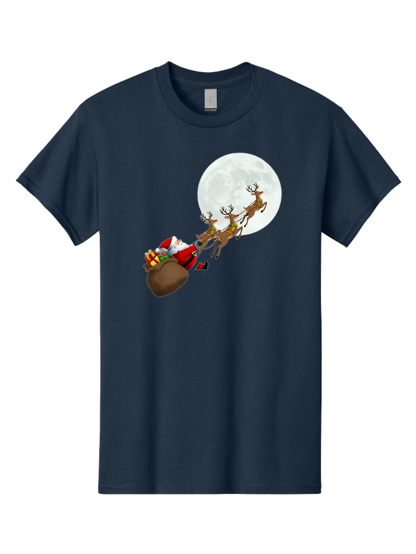 Santa-And-Reindeer Men'S Graphic Tee, 100% Cotton, Comfortable Casual Summer Wear, Machine Washable, Santa Claus, Reindeer, Sack Of Gifts, Christmas Magic, Holiday Cheer, Festive Season, Joyful Atmosphere, Christmas Presents, Sleigh Ride, Bac390