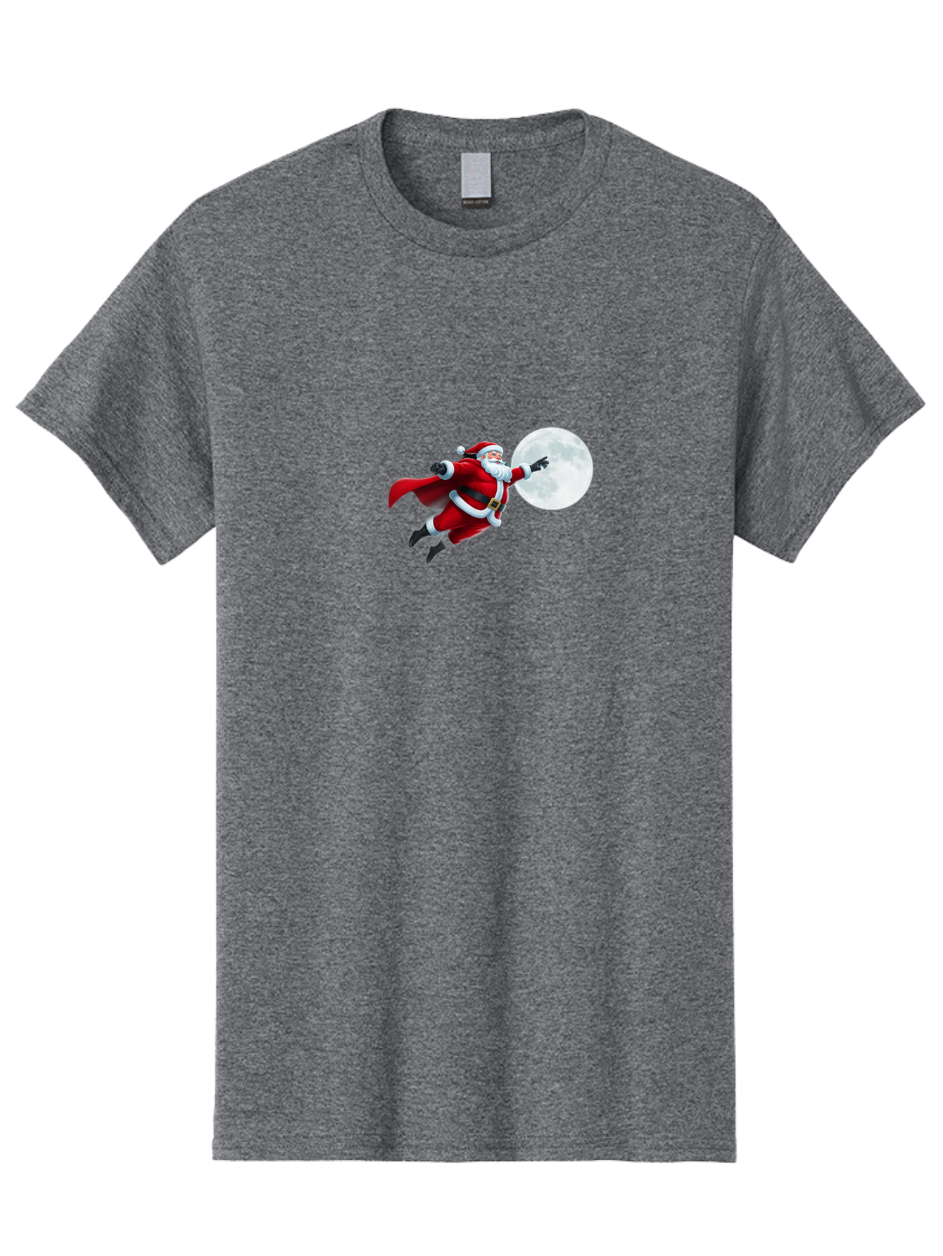 Santa-Claus-1 Men'S Graphic Tee, 100% Cotton, Comfortable Casual Summer Wear, Machine Washable, Santa Claus Flying Through Space, Holding A Gun, Full Moon, Christmas Icon, Festive Character, Holiday Cheer, Jolly Old Man, Gift Giving, Red Suit, Bac391