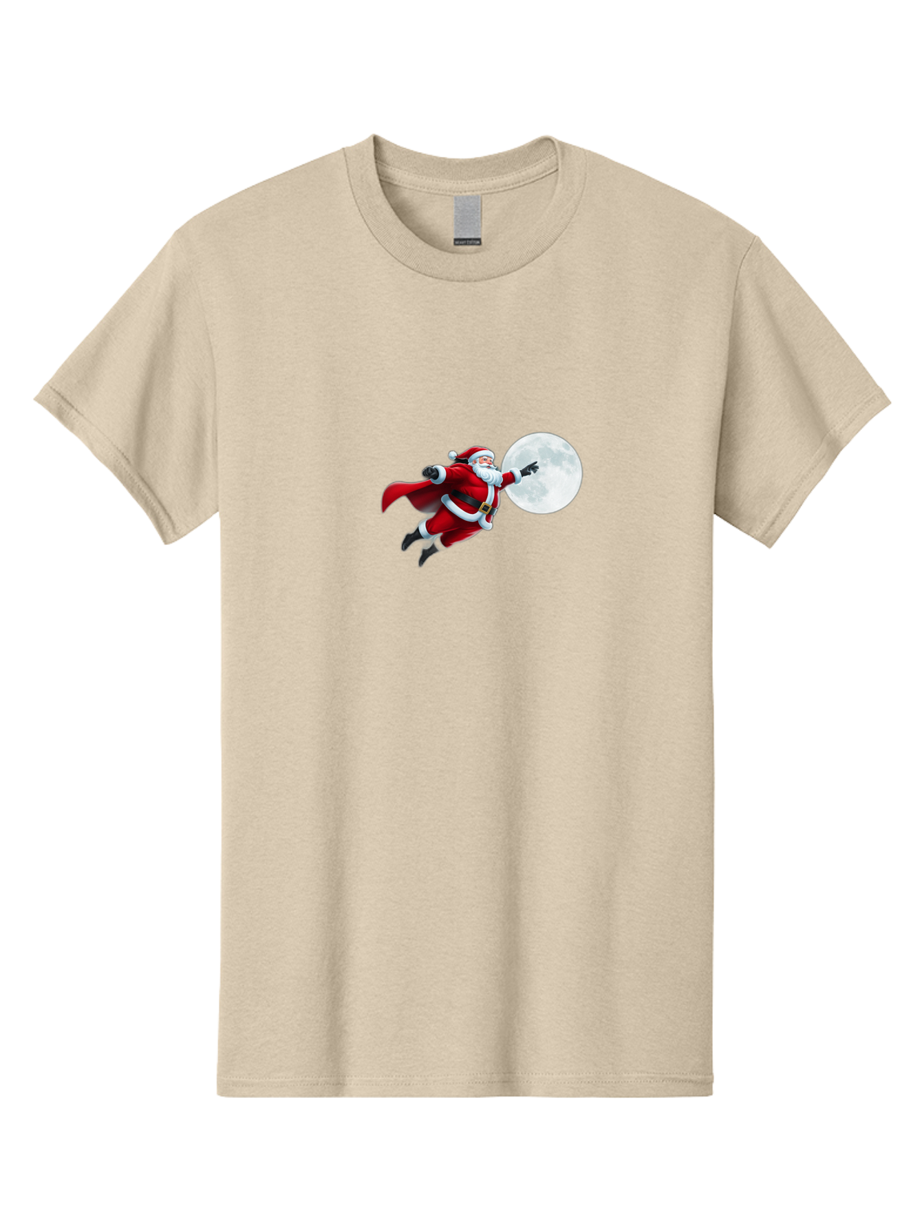 Santa-Claus-1 Men'S Graphic Tee, 100% Cotton, Comfortable Casual Summer Wear, Machine Washable, Santa Claus Flying Through Space, Holding A Gun, Full Moon, Christmas Icon, Festive Character, Holiday Cheer, Jolly Old Man, Gift Giving, Red Suit, Bac391